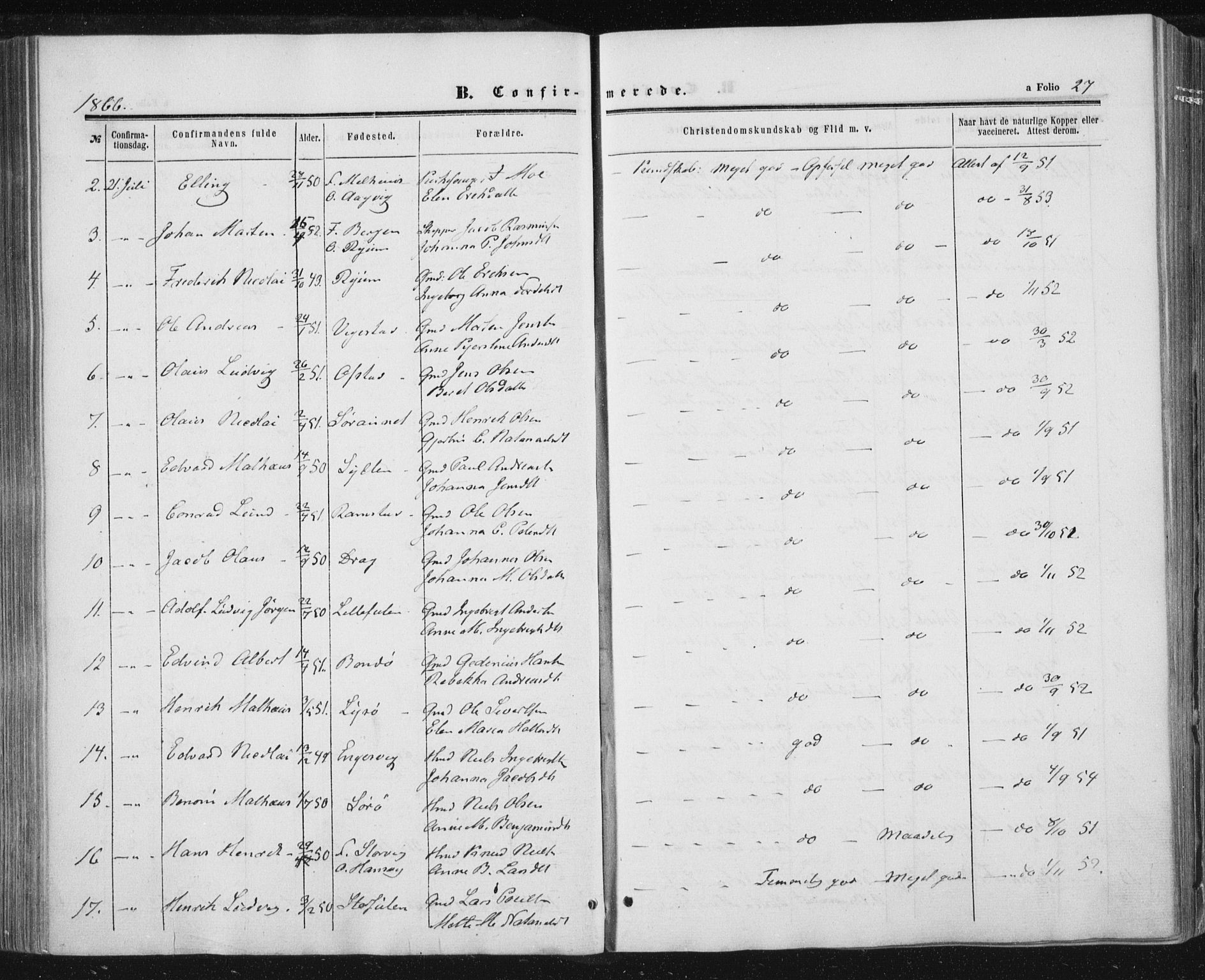 Ministerialprotokoller, klokkerbøker og fødselsregistre - Nord-Trøndelag, AV/SAT-A-1458/784/L0670: Parish register (official) no. 784A05, 1860-1876, p. 27