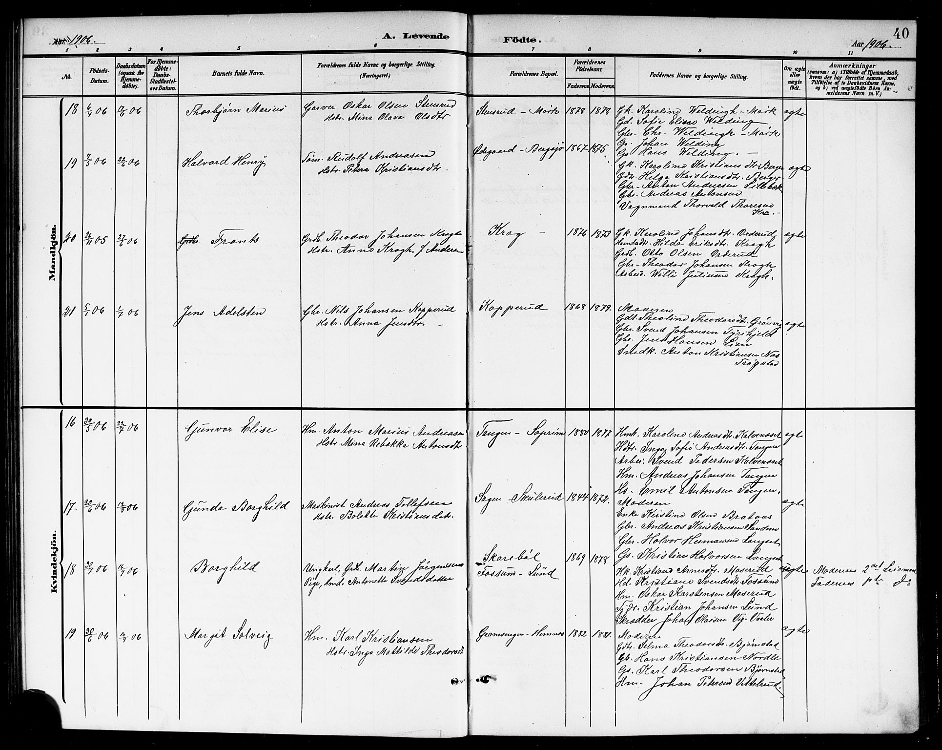 Høland prestekontor Kirkebøker, AV/SAO-A-10346a/G/Gb/L0001: Parish register (copy) no. II 1, 1902-1919, p. 40