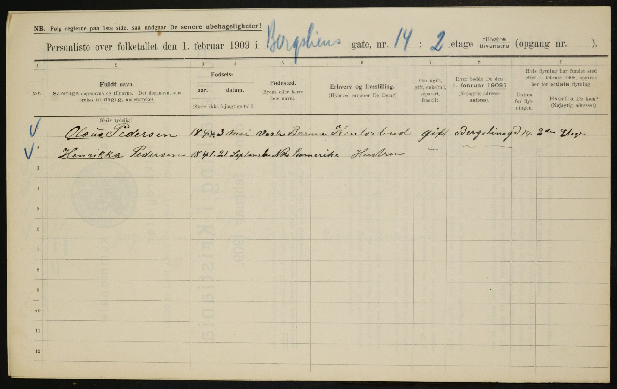 OBA, Municipal Census 1909 for Kristiania, 1909, p. 3977