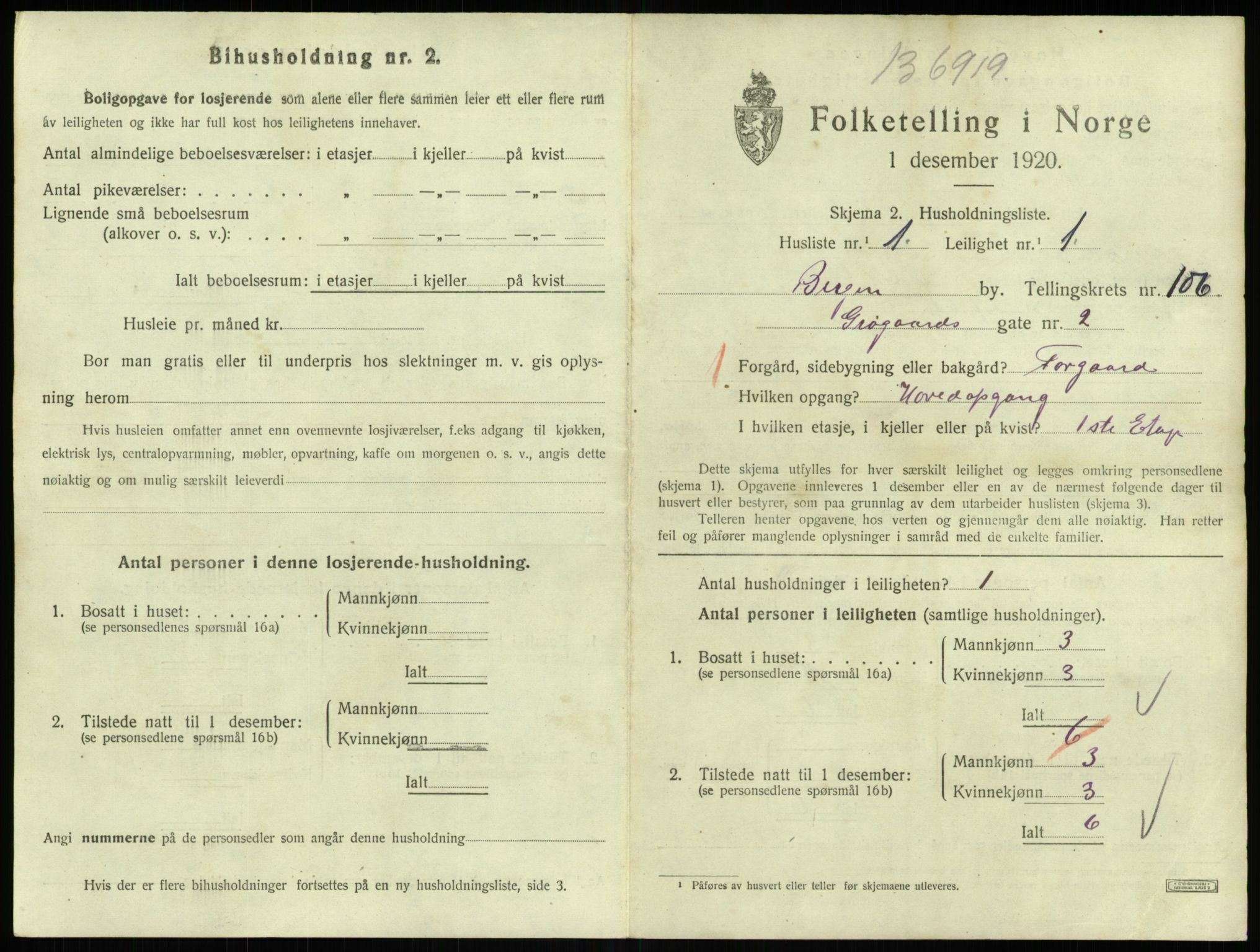 SAB, 1920 census for Bergen, 1920, p. 44495