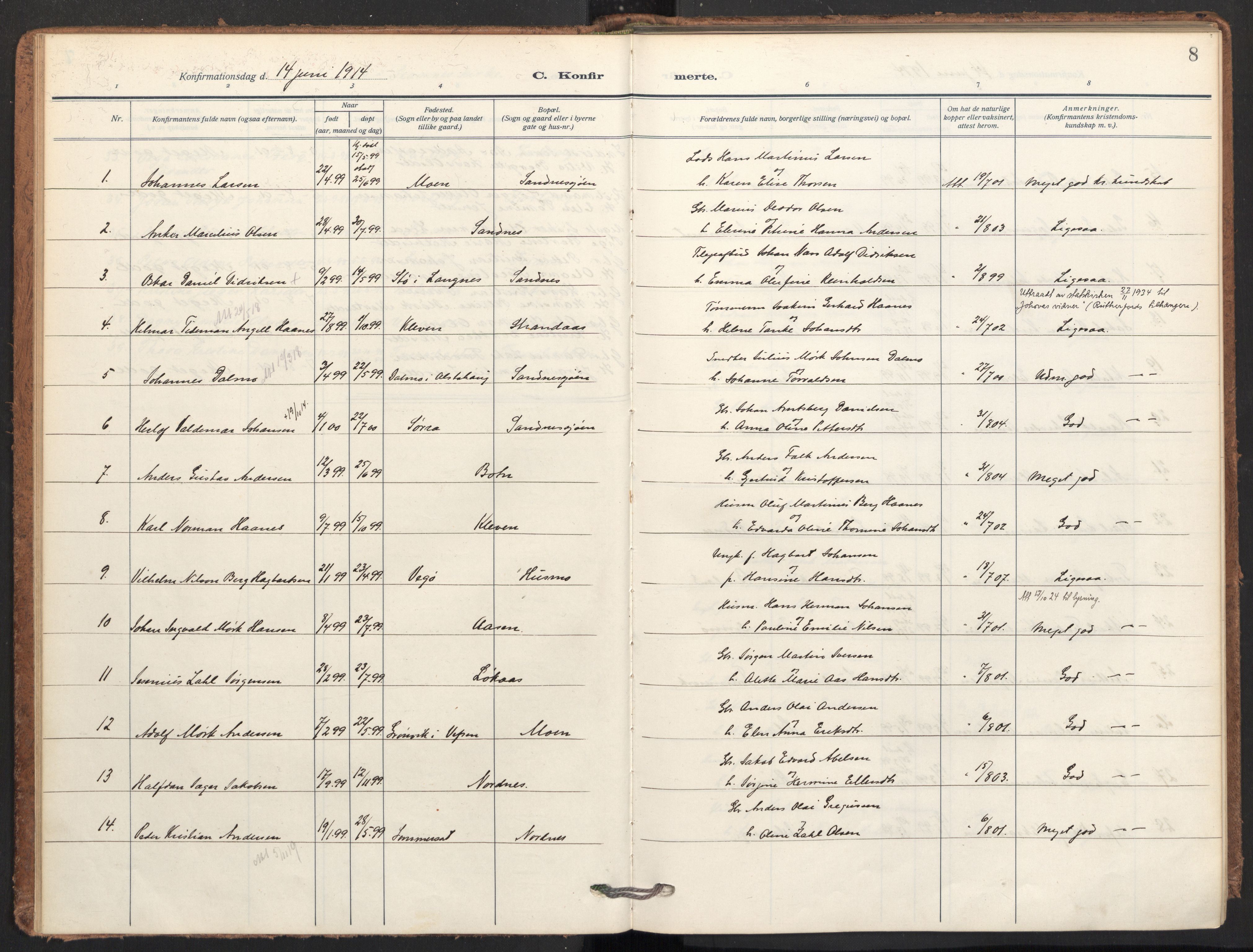 Ministerialprotokoller, klokkerbøker og fødselsregistre - Nordland, SAT/A-1459/831/L0473: Parish register (official) no. 831A04, 1909-1934, p. 8