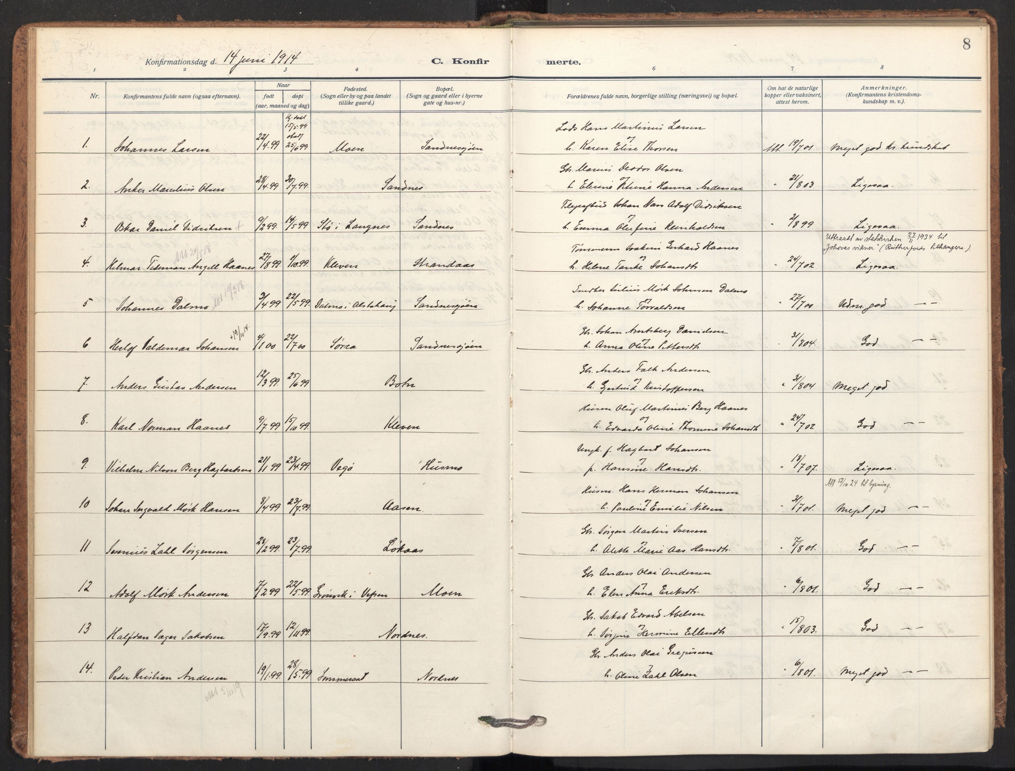 Ministerialprotokoller, klokkerbøker og fødselsregistre - Nordland, AV/SAT-A-1459/831/L0473: Parish register (official) no. 831A04, 1909-1934, p. 8