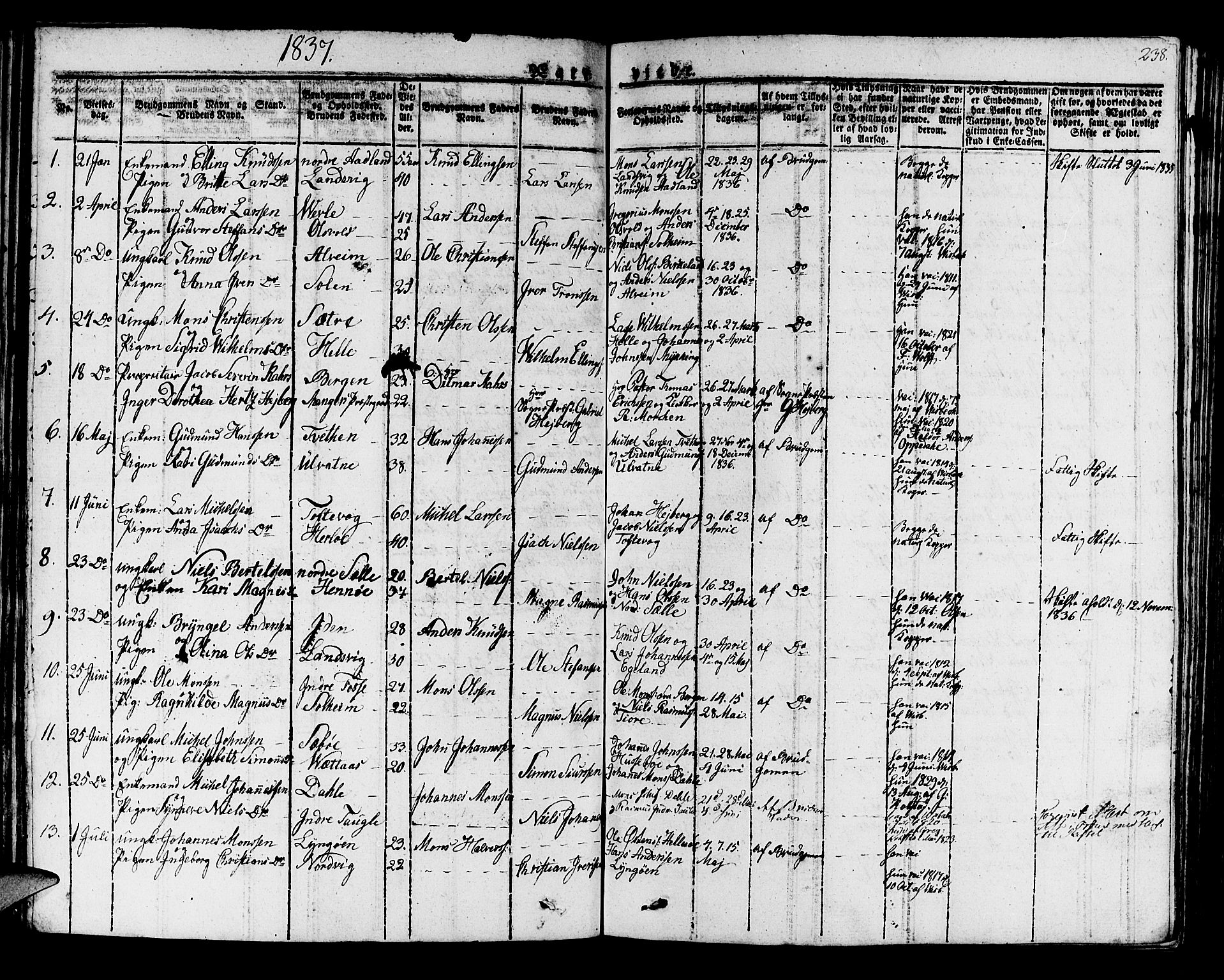 Manger sokneprestembete, AV/SAB-A-76801/H/Haa: Parish register (official) no. A 4, 1824-1838, p. 238