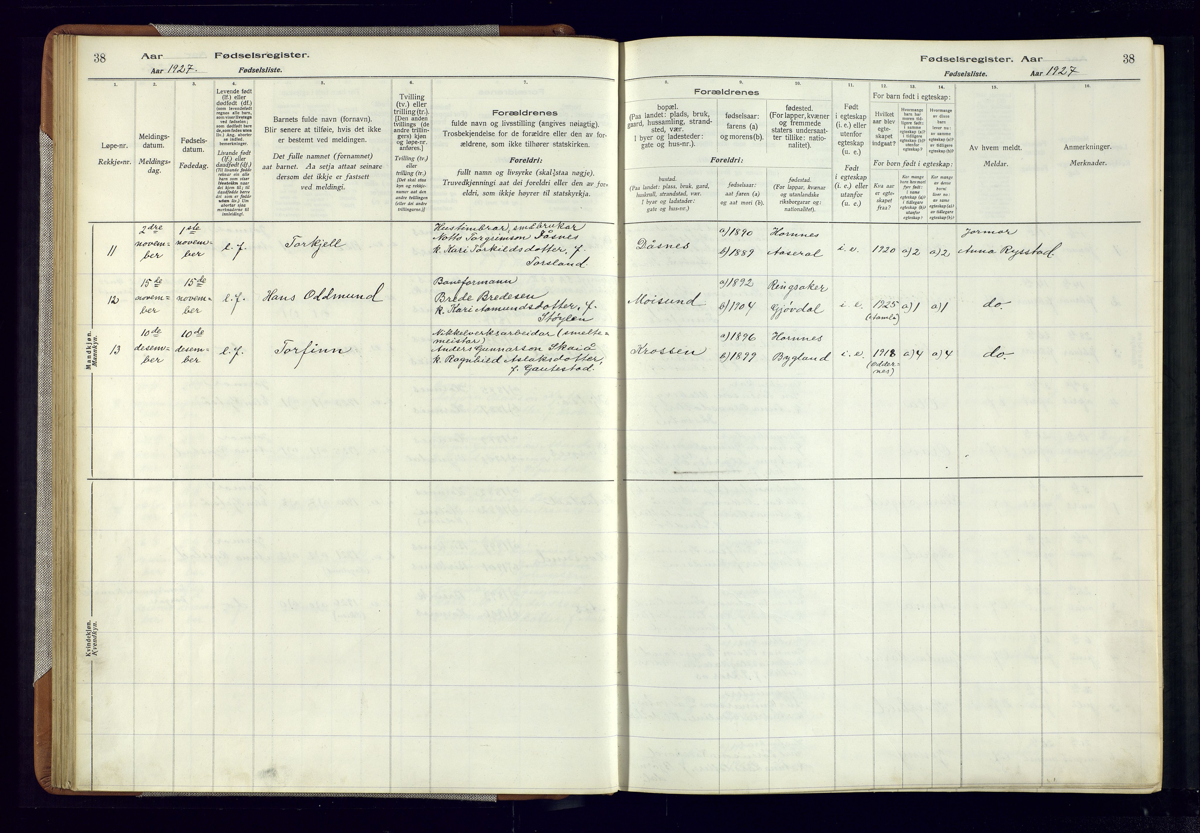 Evje sokneprestkontor, AV/SAK-1111-0008/J/Jc/L0006: Birth register no. 6, 1916-1982, p. 38