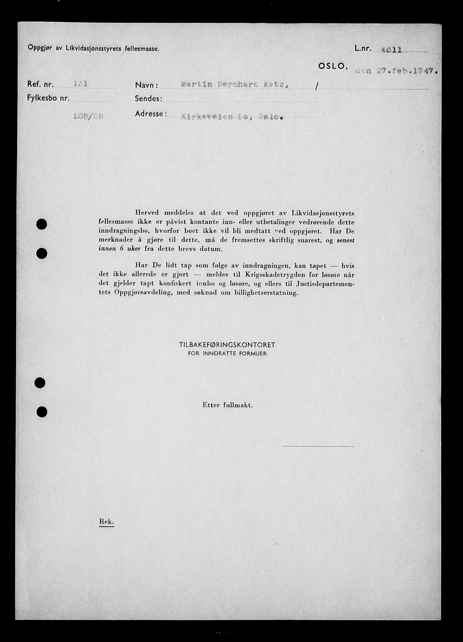 Justisdepartementet, Tilbakeføringskontoret for inndratte formuer, RA/S-1564/H/Hc/Hcc/L0950: --, 1945-1947, p. 98