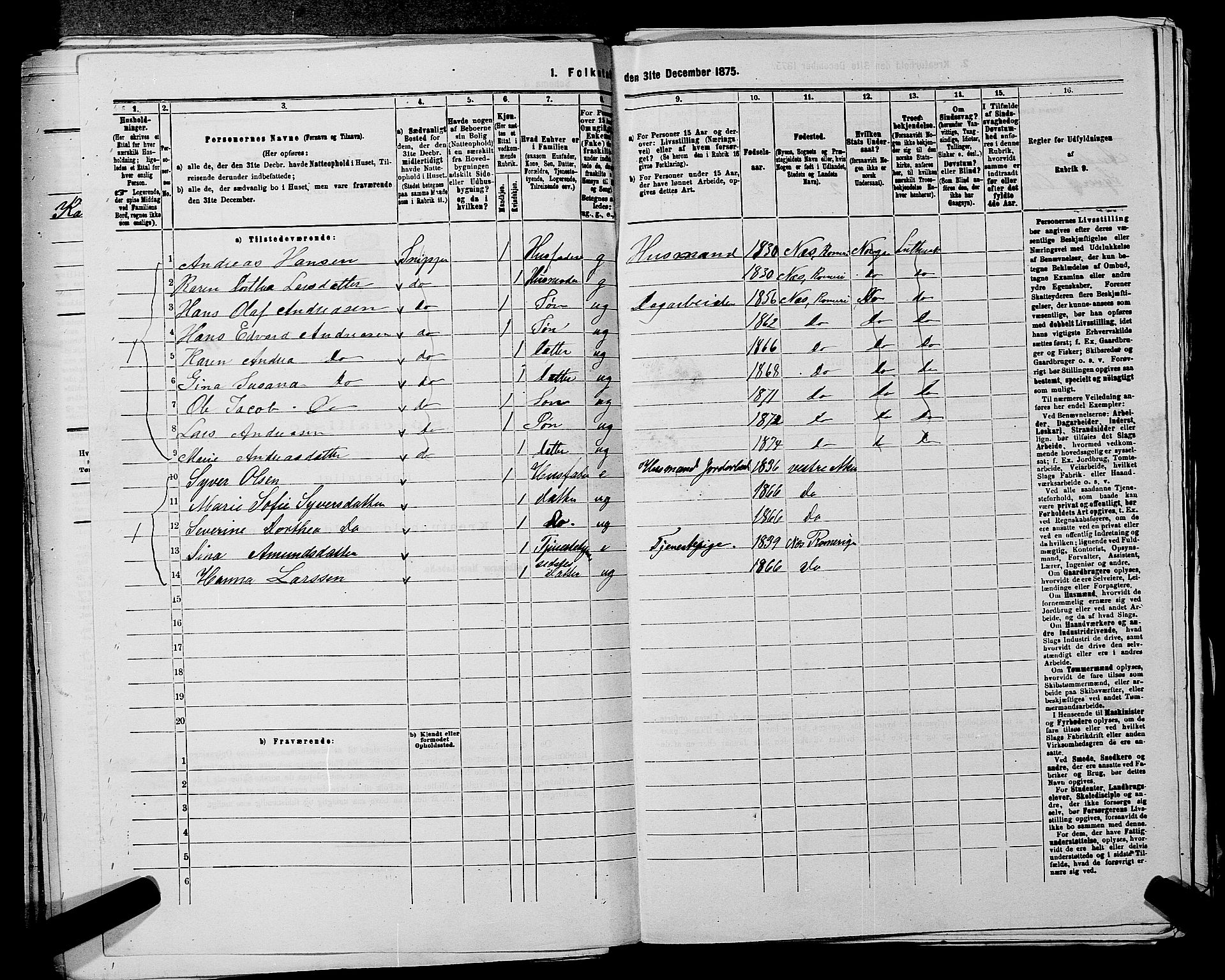 RA, 1875 census for 0218aP Vestre Aker, 1875, p. 617
