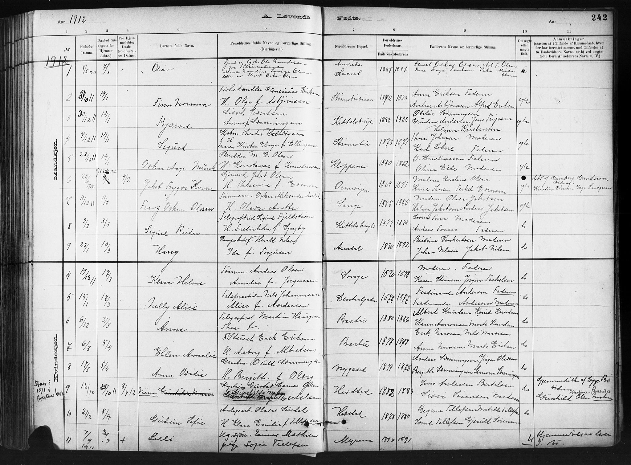 Barbu sokneprestkontor, AV/SAK-1111-0003/F/Fb/L0002: Parish register (copy) no. B 2, 1890-1922, p. 242