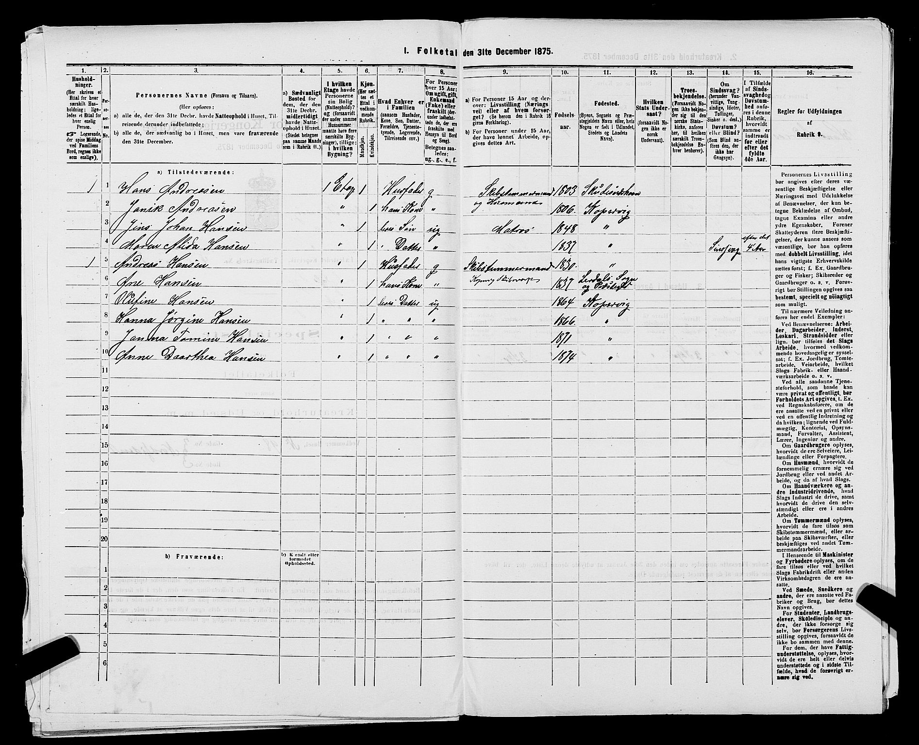 SAST, 1875 census for 1105B Avaldsnes/Kopervik, 1875, p. 73