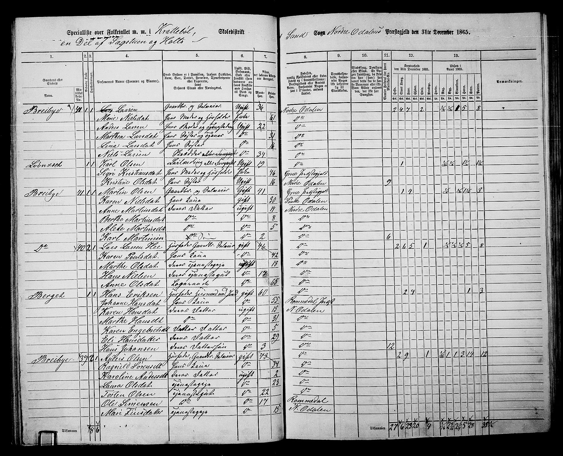 RA, 1865 census for Nord-Odal, 1865, p. 79