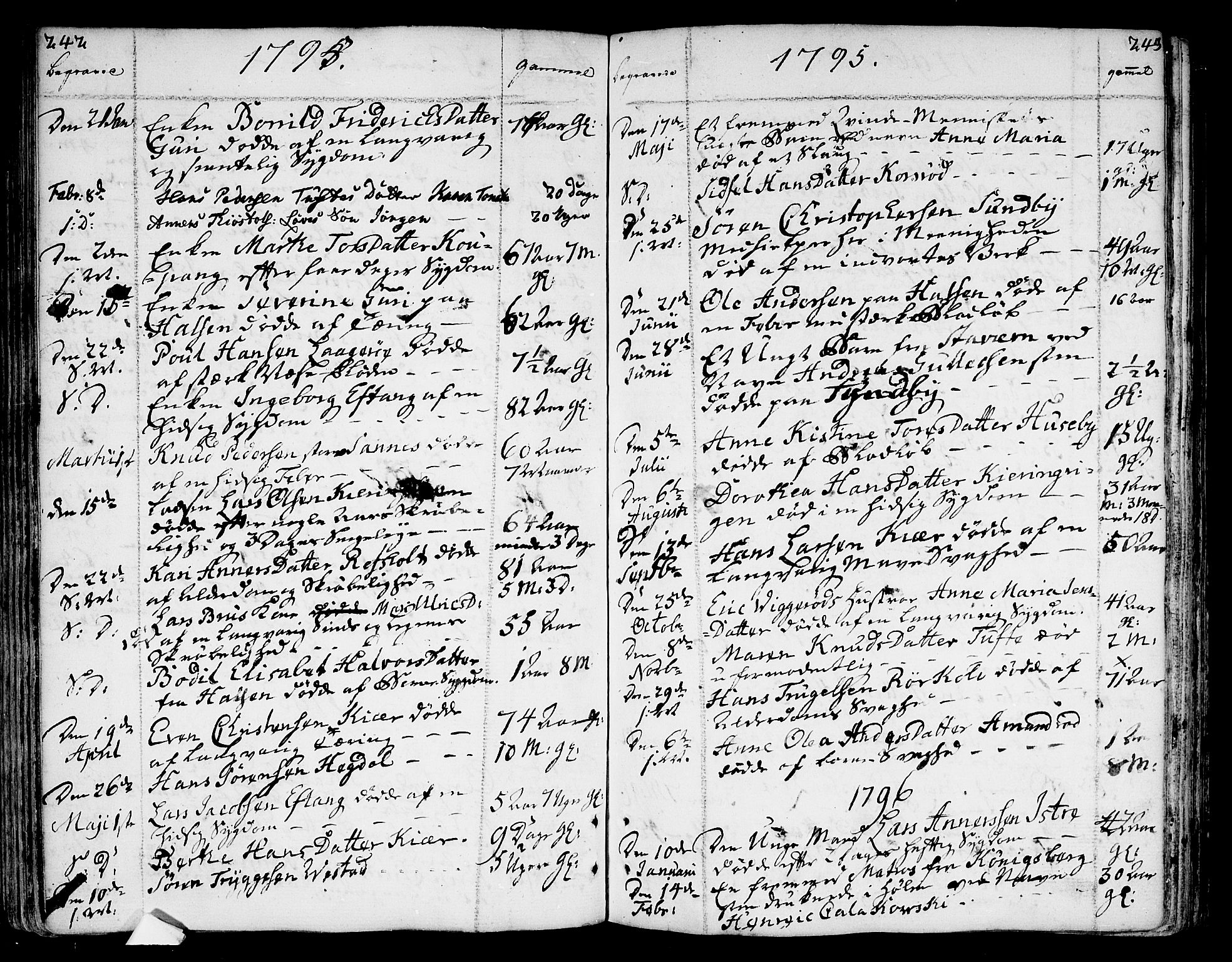 Tjølling kirkebøker, SAKO/A-60/F/Fa/L0004: Parish register (official) no. 4, 1779-1817, p. 242-243