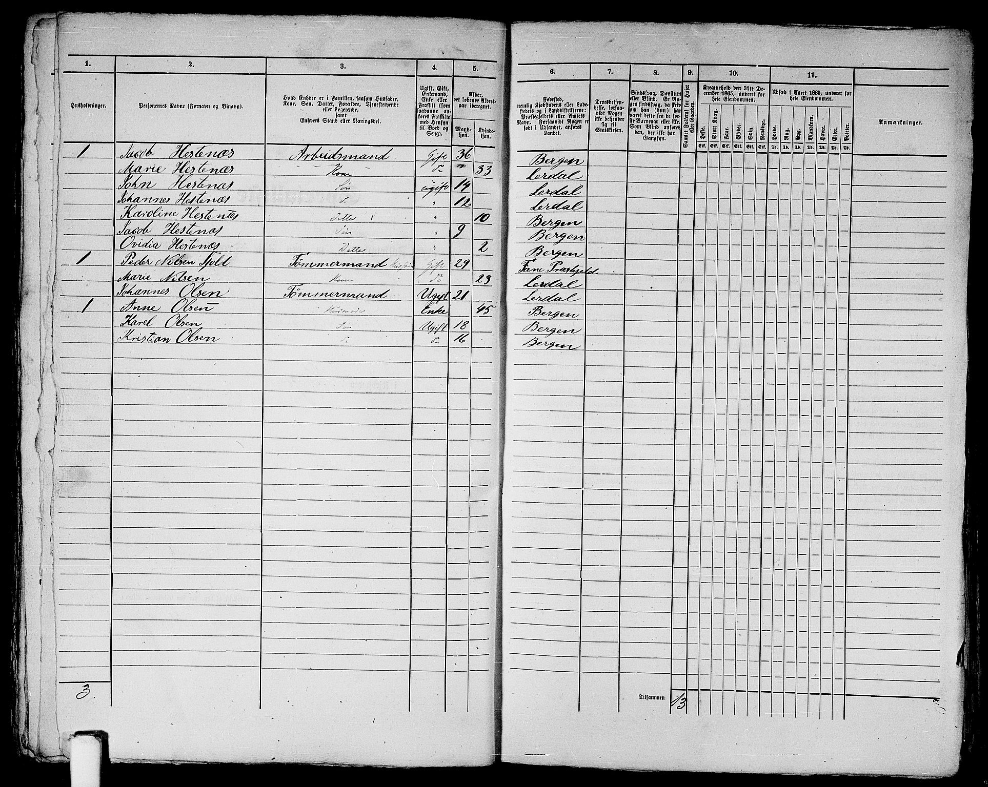 RA, 1865 census for Bergen, 1865, p. 237