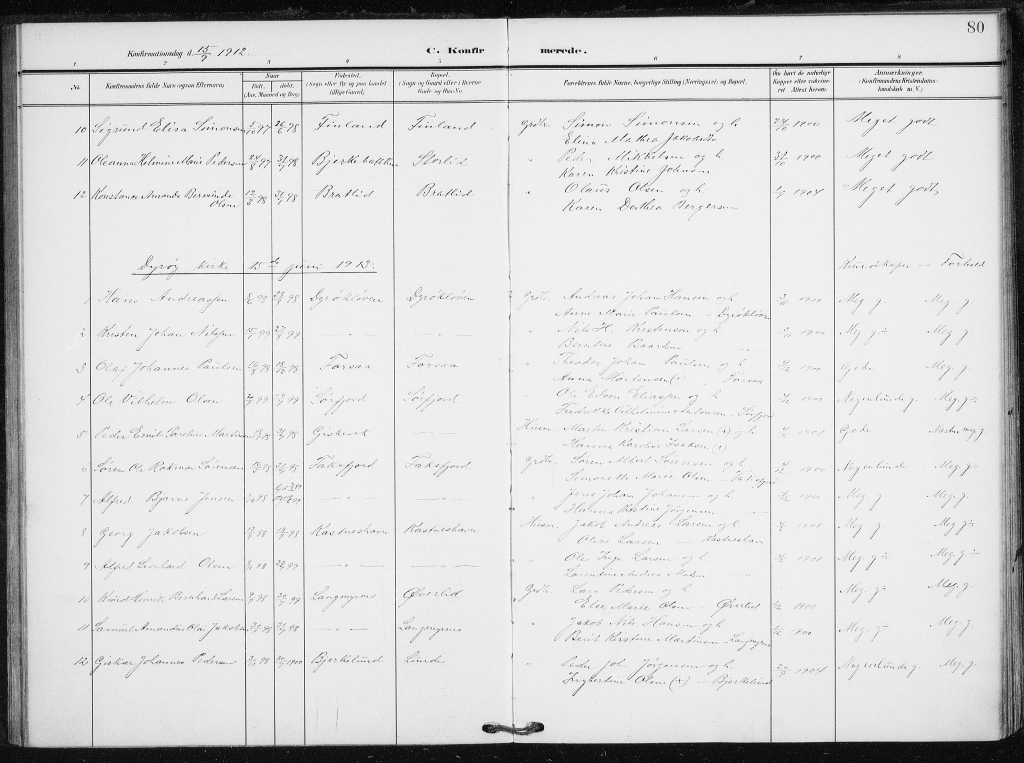 Tranøy sokneprestkontor, SATØ/S-1313/I/Ia/Iaa/L0013kirke: Parish register (official) no. 13, 1905-1922, p. 80