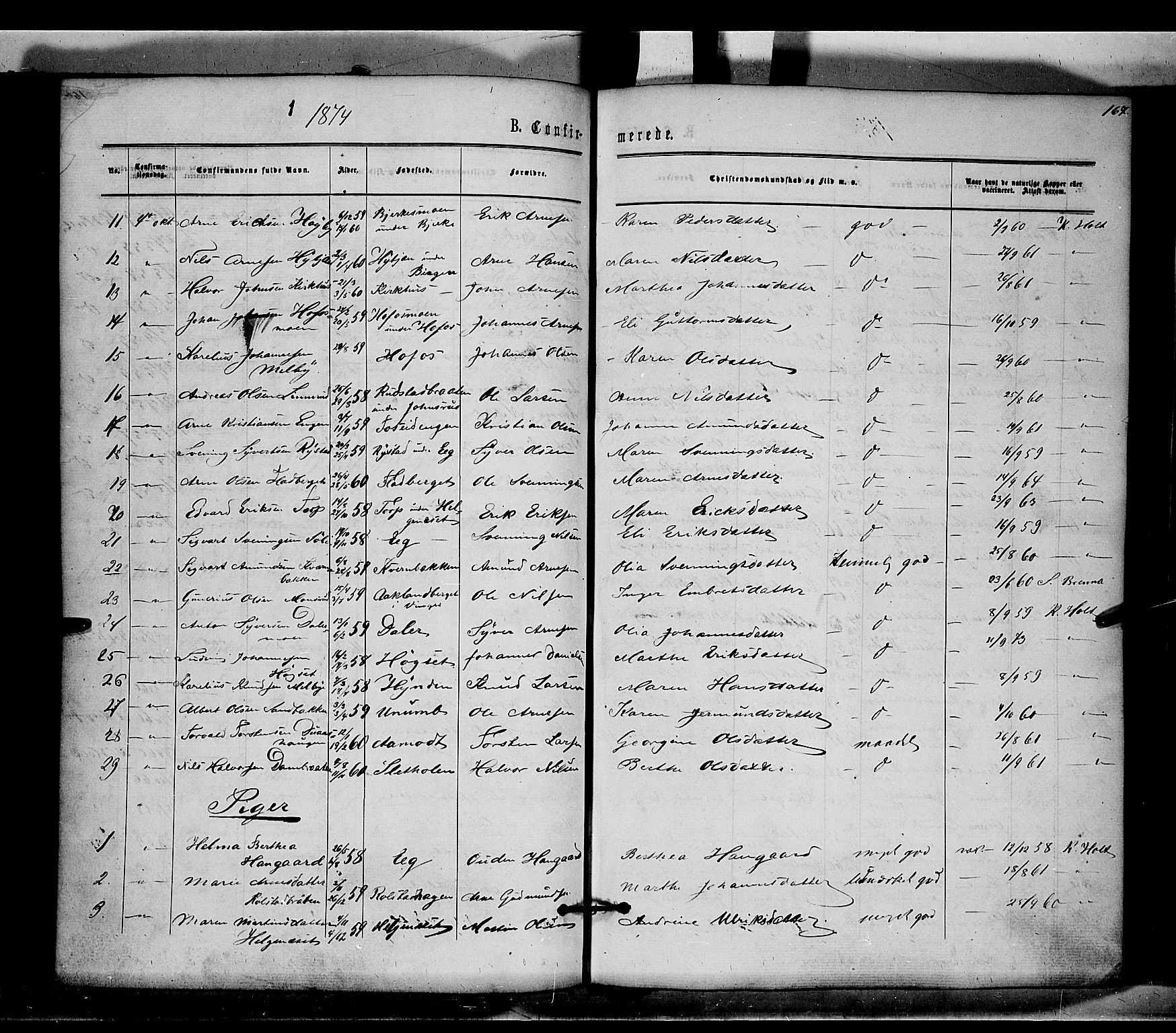 Brandval prestekontor, AV/SAH-PREST-034/H/Ha/Haa/L0001: Parish register (official) no. 1, 1864-1879, p. 167