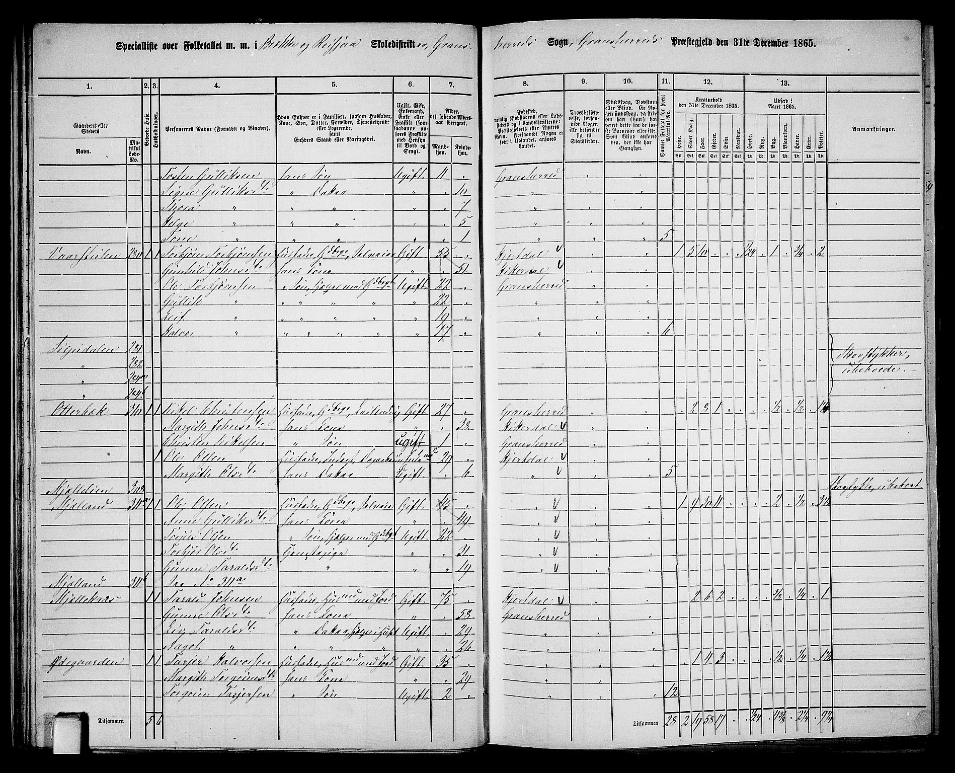 RA, 1865 census for Gransherad, 1865, p. 28