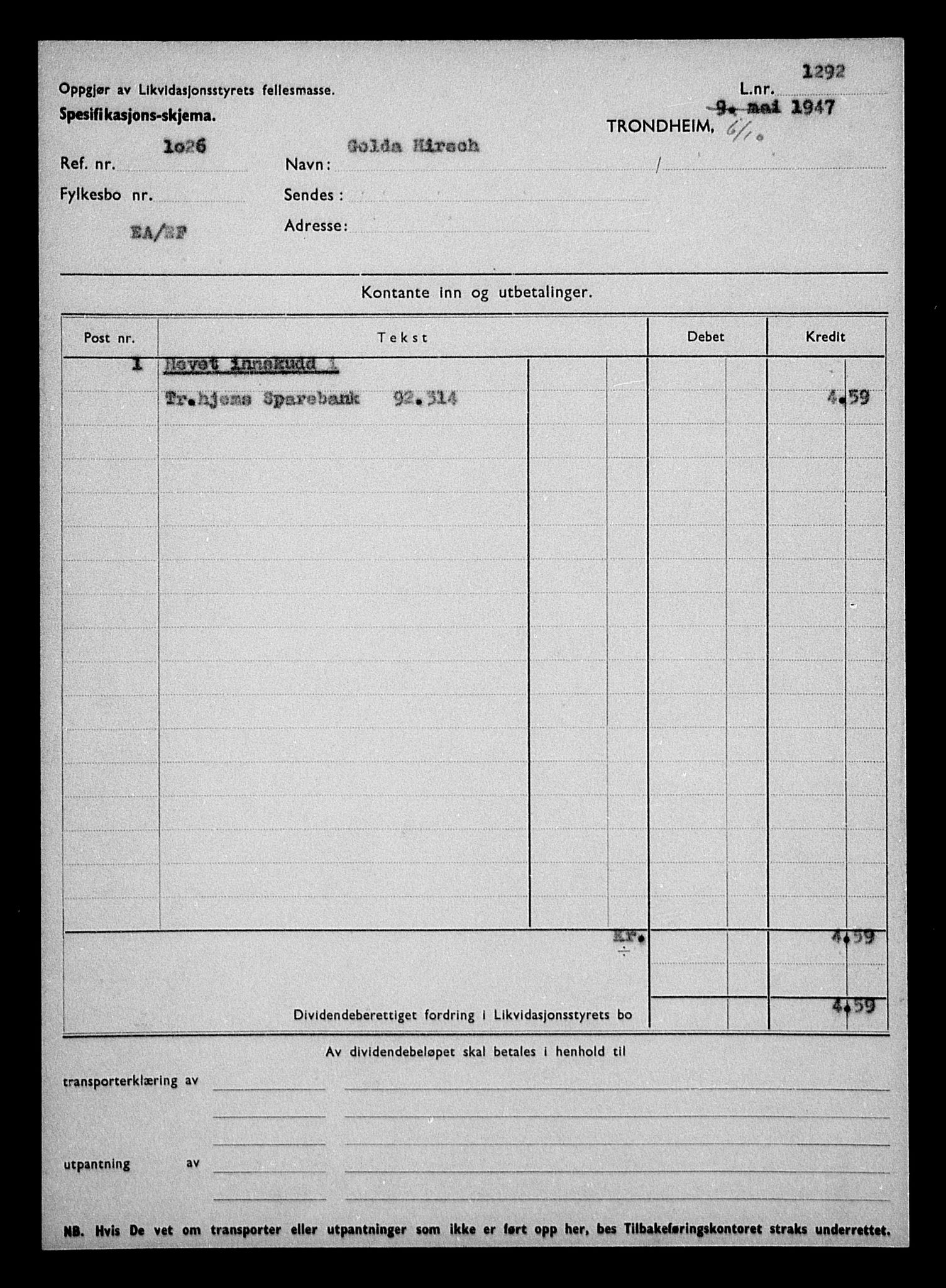 Justisdepartementet, Tilbakeføringskontoret for inndratte formuer, AV/RA-S-1564/H/Hc/Hca/L0896: --, 1945-1947, p. 248