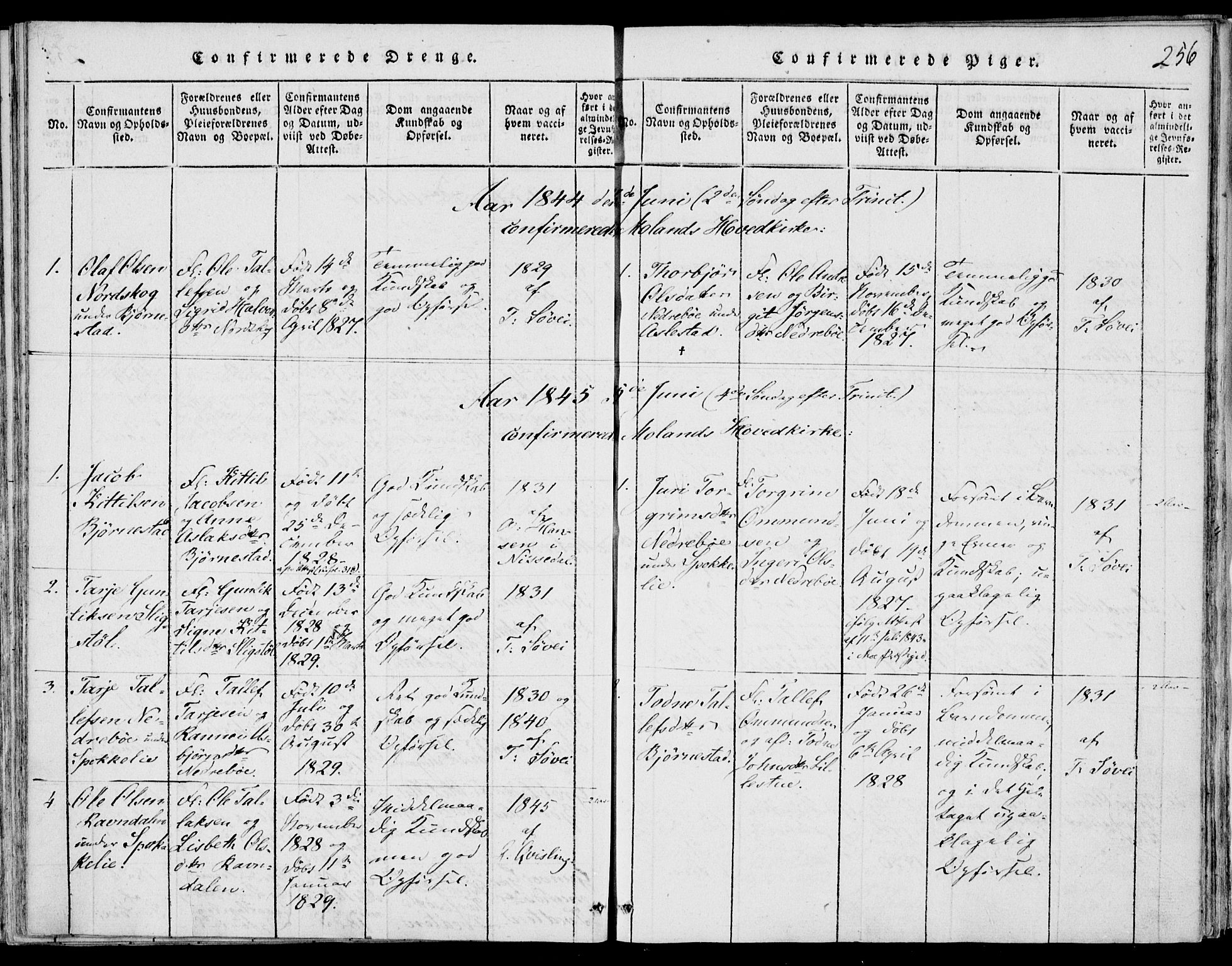 Fyresdal kirkebøker, SAKO/A-263/F/Fb/L0001: Parish register (official) no. II 1, 1815-1854, p. 256