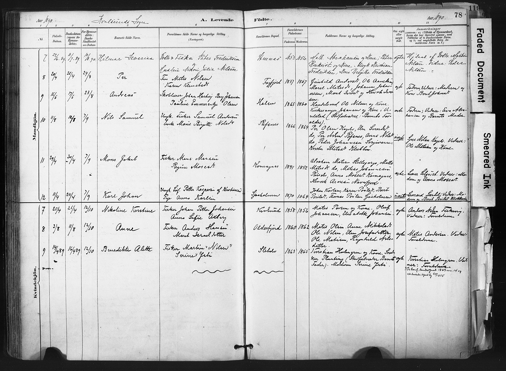 Hammerfest sokneprestkontor, AV/SATØ-S-1347/H/Ha/L0011.kirke: Parish register (official) no. 11 /2, 1885-1897, p. 78