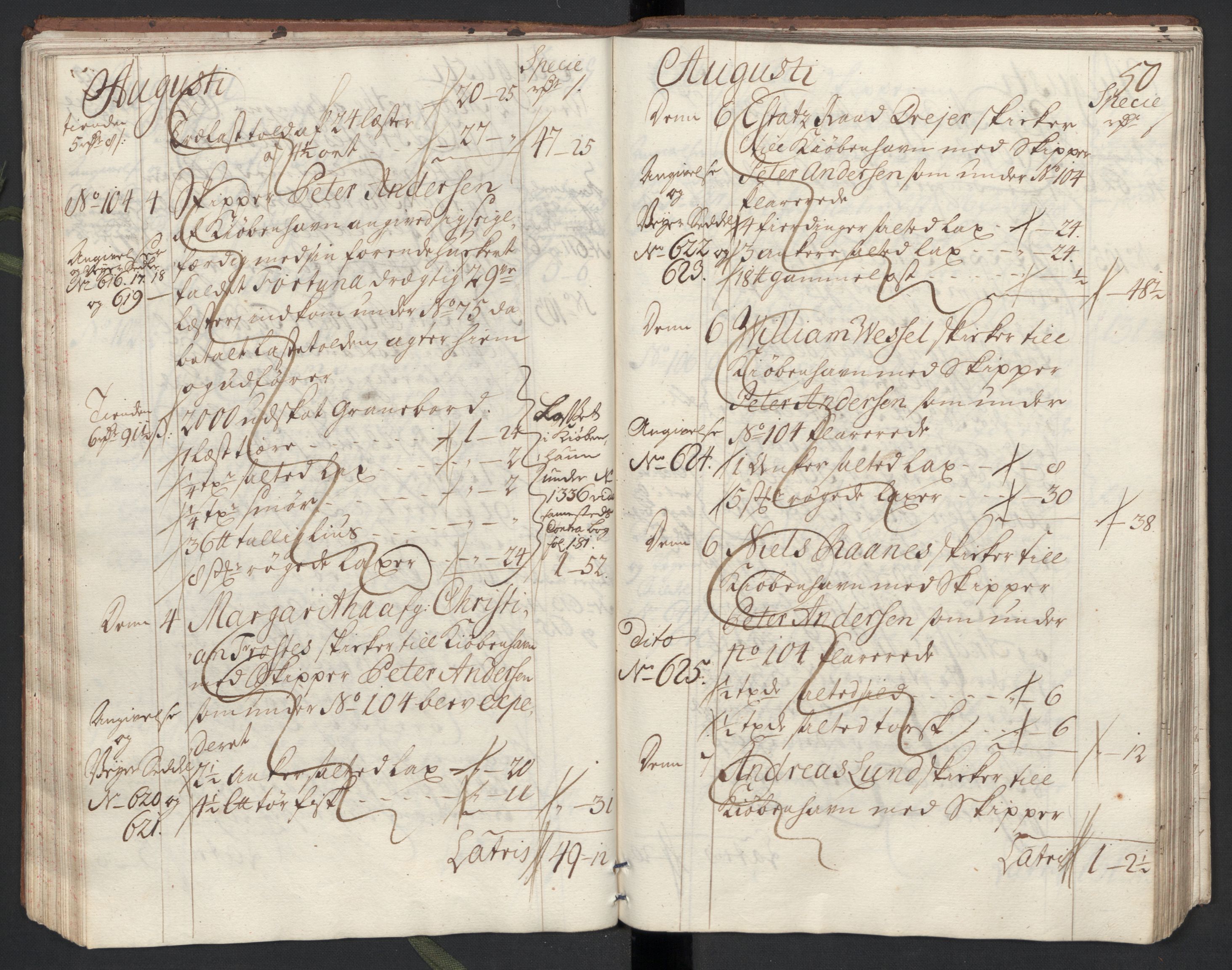 Generaltollkammeret, tollregnskaper, AV/RA-EA-5490/R33/L0013/0002: Tollregnskaper Trondheim A / Utgående tollbok, 1731, p. 49b-50a