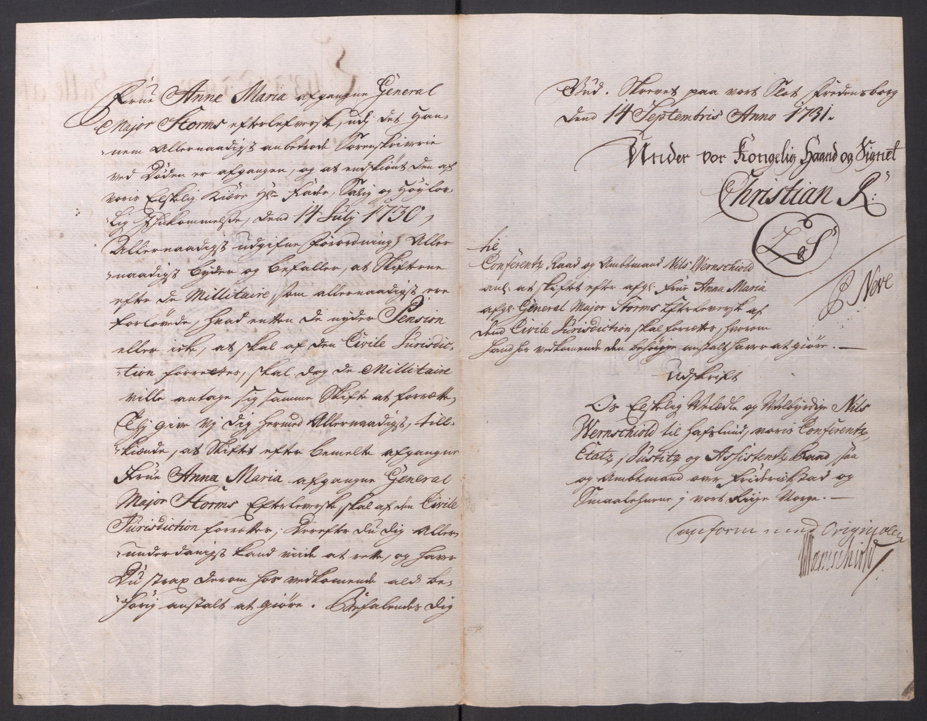 Kommanderende general (KG I) med Det norske krigsdirektorium, AV/RA-EA-5419/D/L0061: Stattholderens, stiftamtmenns og amtmenns brev, 1731-1740, p. 13