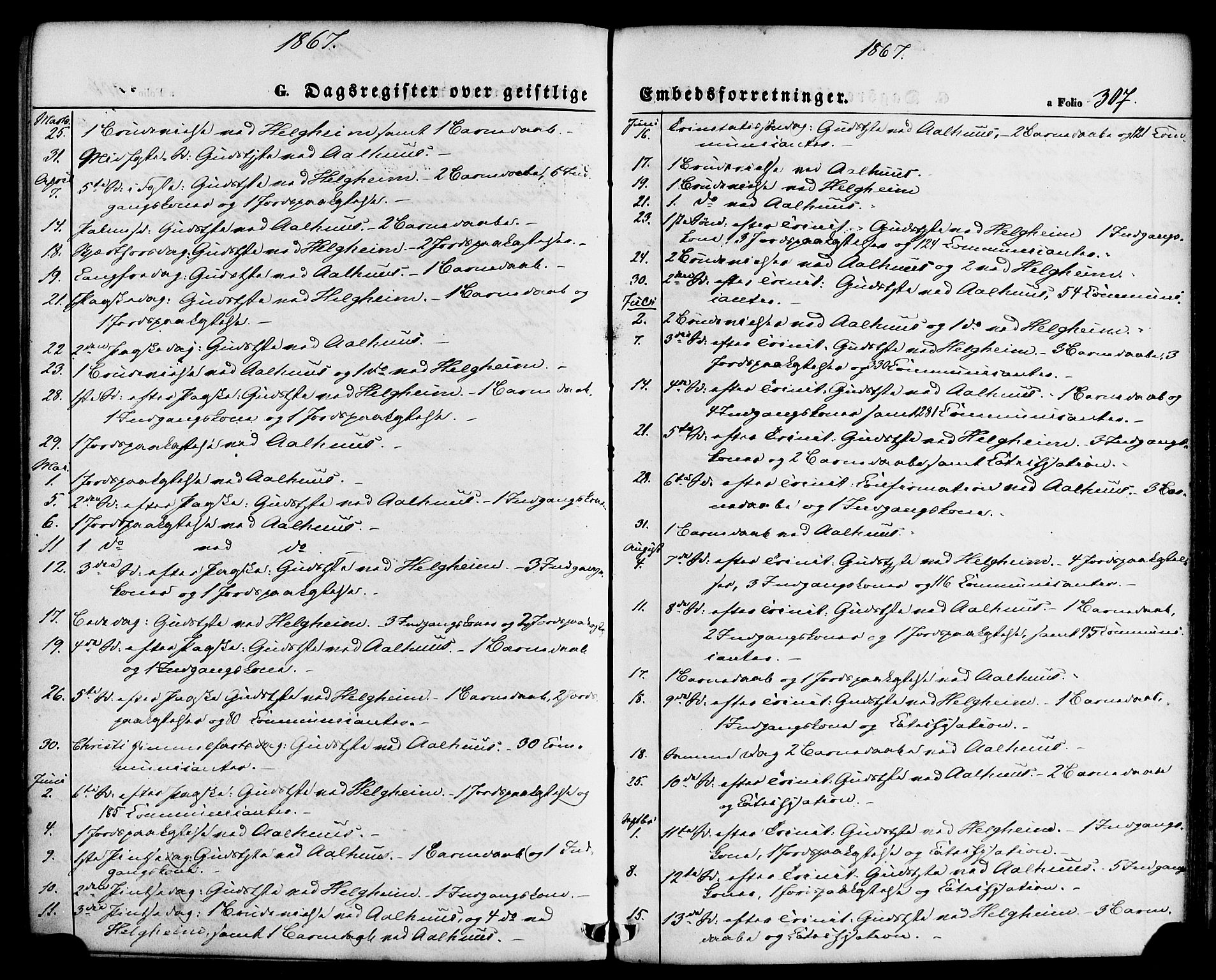 Jølster sokneprestembete, AV/SAB-A-80701/H/Haa/Haaa/L0011: Parish register (official) no. A 11, 1866-1881, p. 307