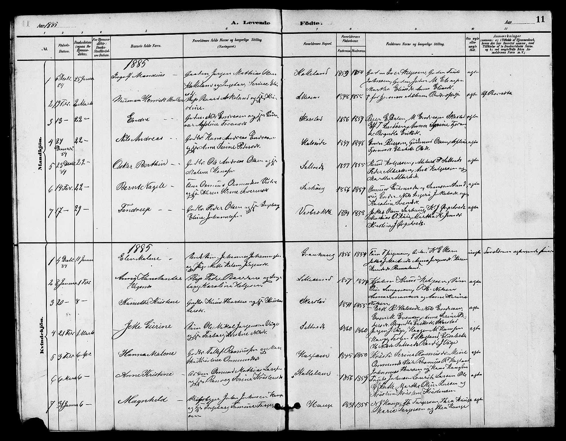 Haugesund sokneprestkontor, AV/SAST-A -101863/H/Ha/Hab/L0003: Parish register (copy) no. B 3, 1882-1889, p. 11