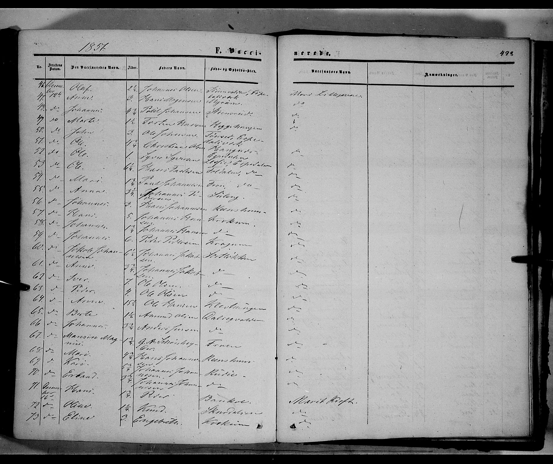 Sør-Fron prestekontor, AV/SAH-PREST-010/H/Ha/Haa/L0001: Parish register (official) no. 1, 1849-1863, p. 498