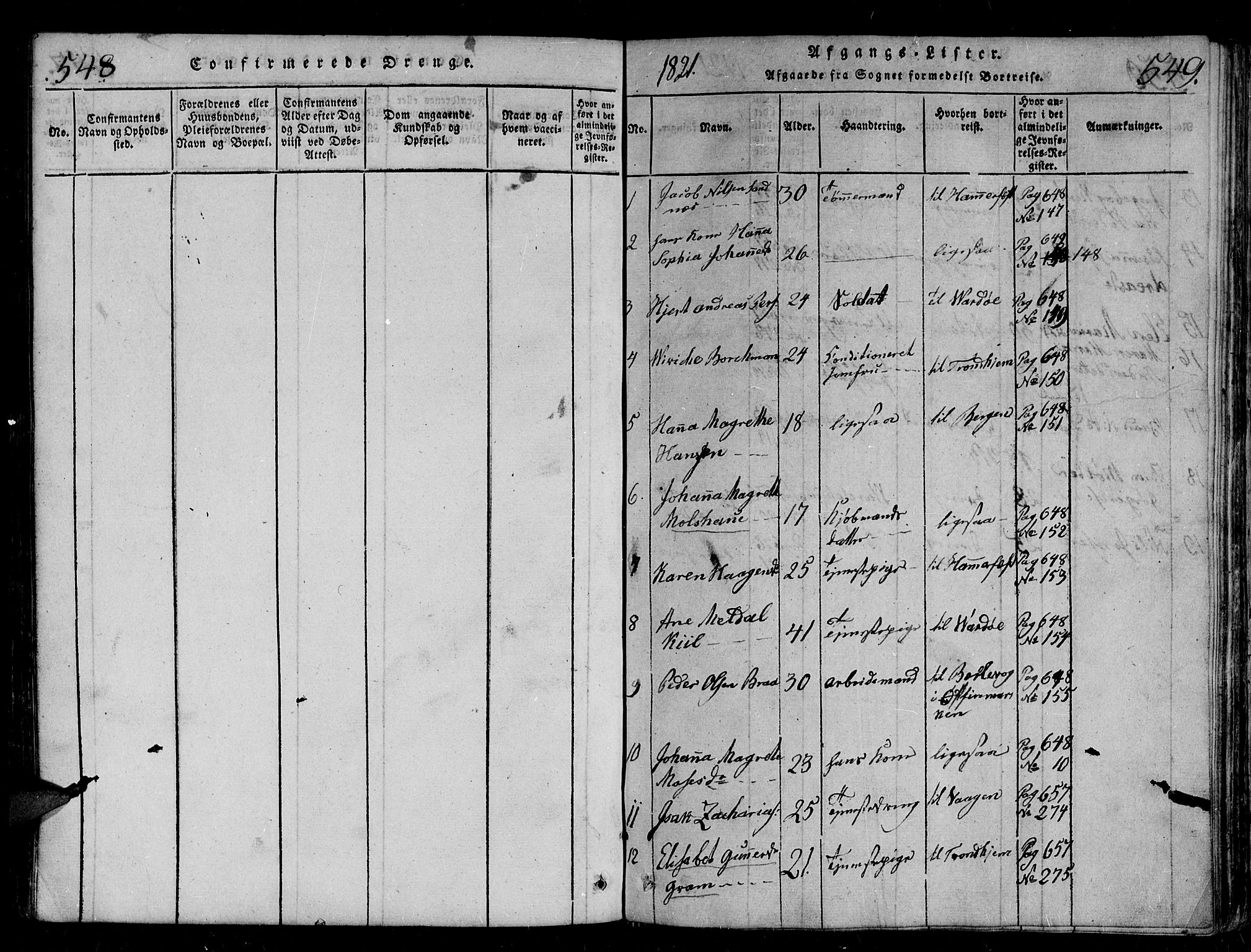 Tromsø sokneprestkontor/stiftsprosti/domprosti, SATØ/S-1343/G/Gb/L0001klokker: Parish register (copy) no. 1, 1821-1833, p. 548-549