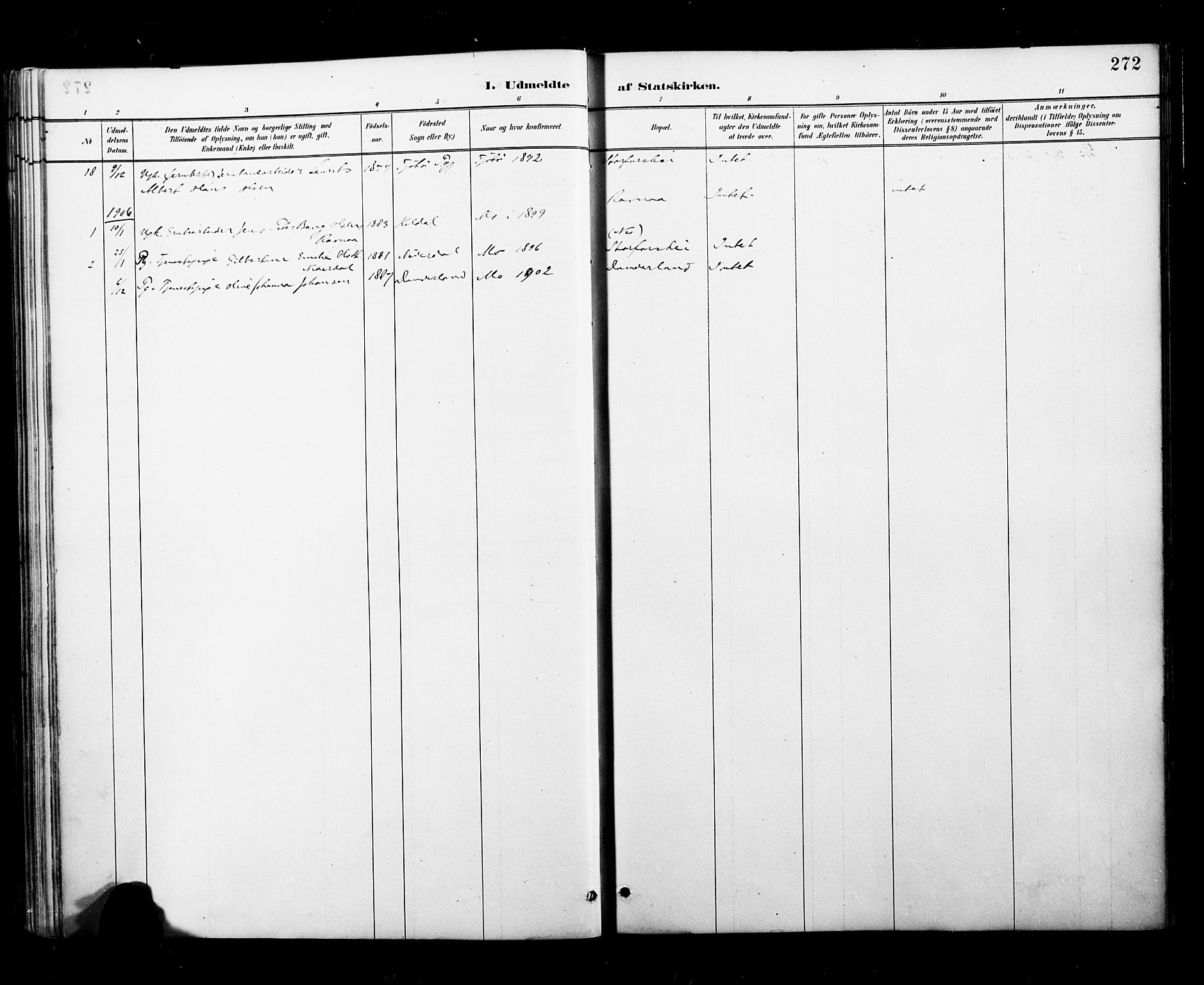 Ministerialprotokoller, klokkerbøker og fødselsregistre - Nordland, SAT/A-1459/827/L0401: Parish register (official) no. 827A13, 1887-1905, p. 272
