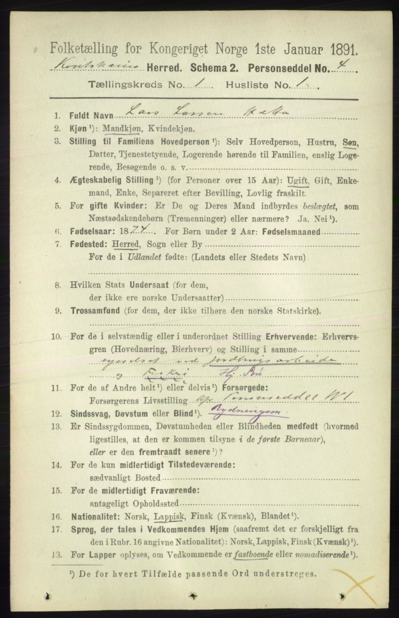 RA, 1891 census for 2011 Kautokeino, 1891, p. 54