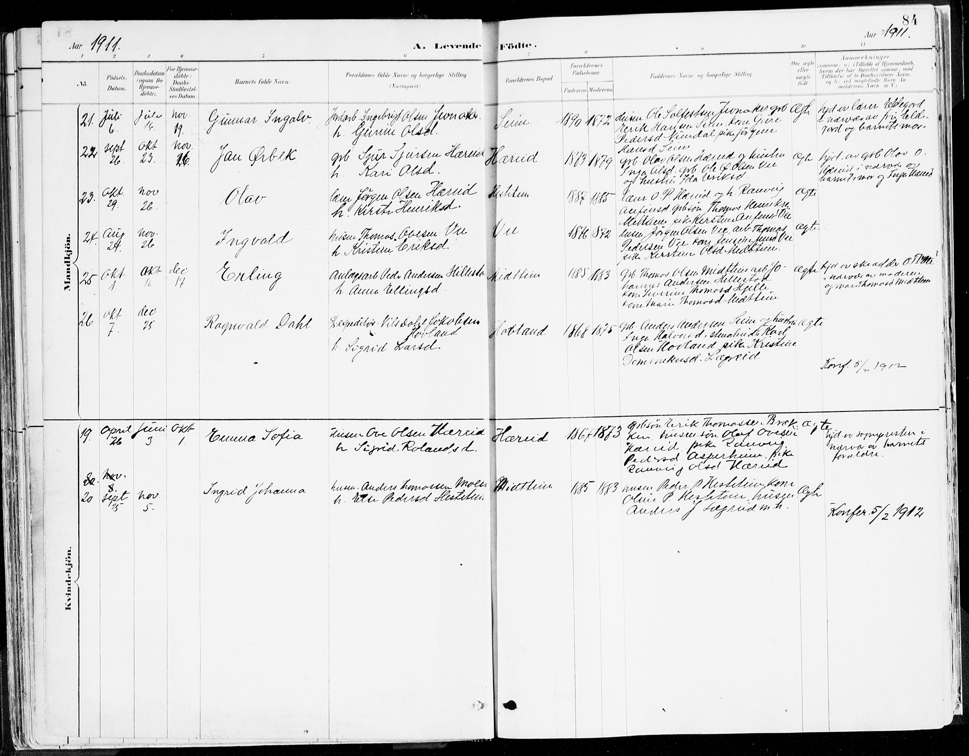 Årdal sokneprestembete, SAB/A-81701: Parish register (official) no. A 5, 1887-1917, p. 84