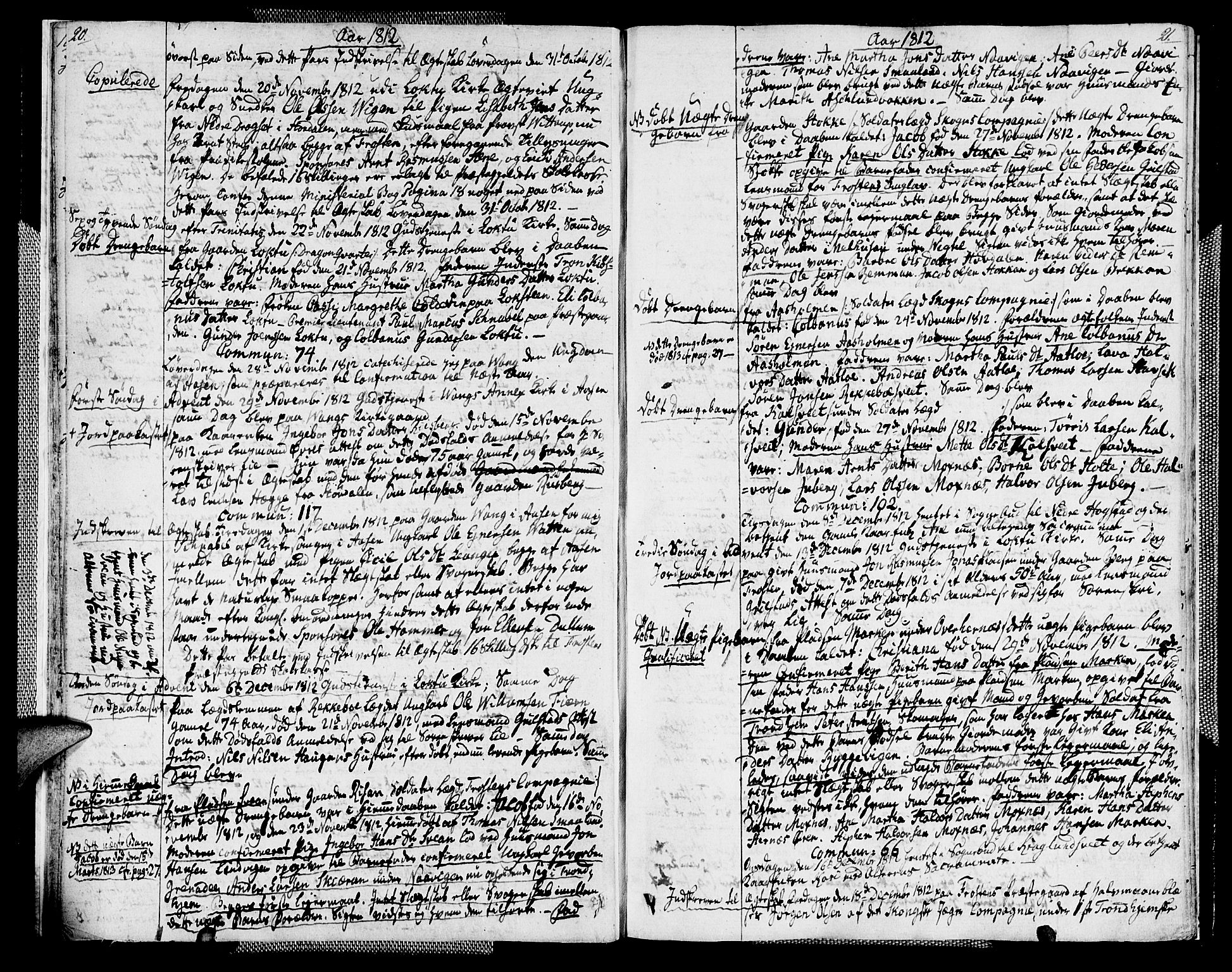 Ministerialprotokoller, klokkerbøker og fødselsregistre - Nord-Trøndelag, SAT/A-1458/713/L0111: Parish register (official) no. 713A03, 1812-1816, p. 20-21