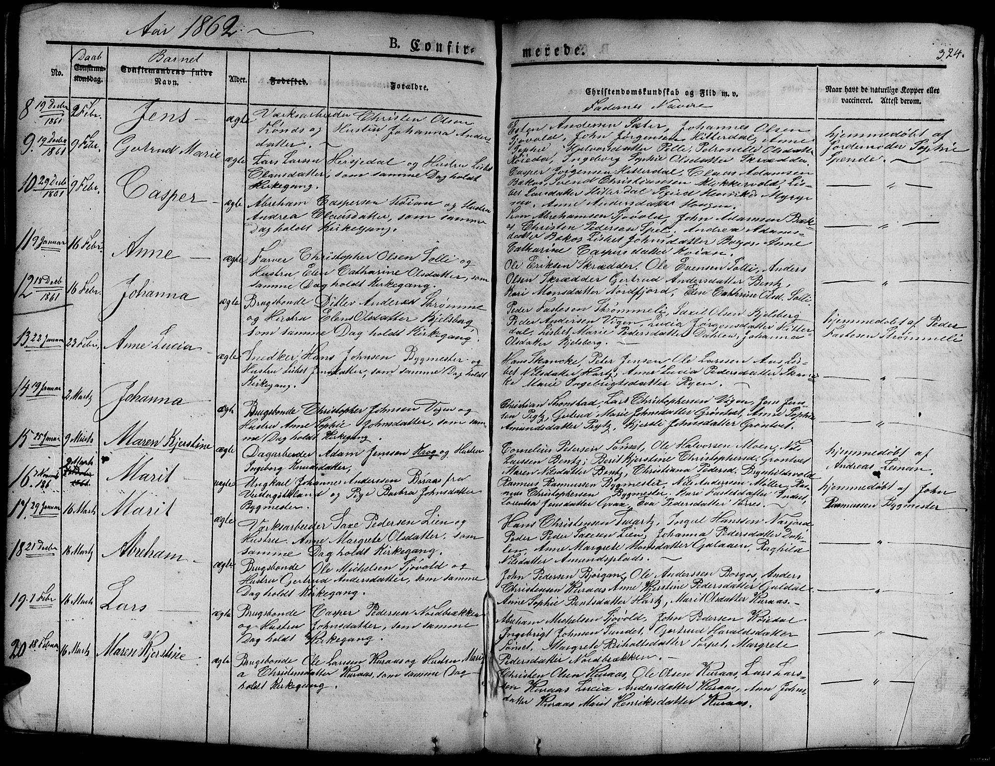 Ministerialprotokoller, klokkerbøker og fødselsregistre - Sør-Trøndelag, AV/SAT-A-1456/681/L0938: Parish register (copy) no. 681C02, 1829-1879, p. 324