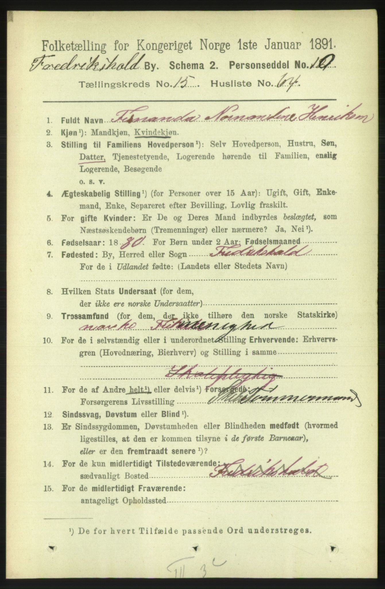 RA, 1891 census for 0101 Fredrikshald, 1891, p. 10189