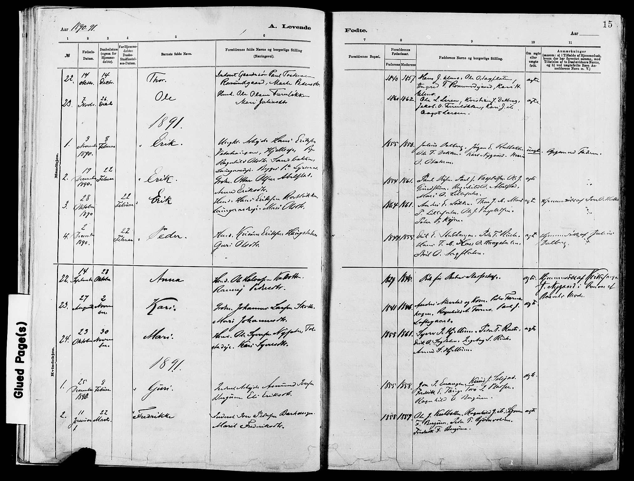 Vågå prestekontor, SAH/PREST-076/H/Ha/Haa/L0008: Parish register (official) no. 8, 1886-1904, p. 15