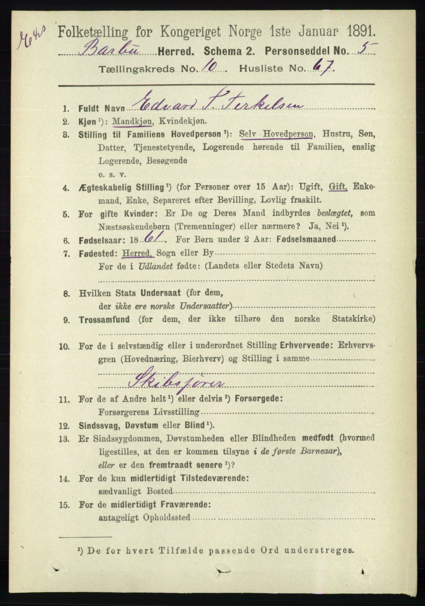 RA, Census 1891 for Nedenes amt: Gjenparter av personsedler for beslektede ektefeller, menn, 1891, p. 554