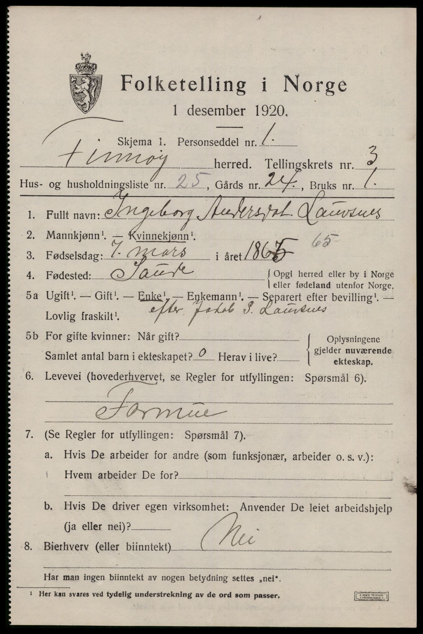 SAST, 1920 census for Finnøy, 1920, p. 2456