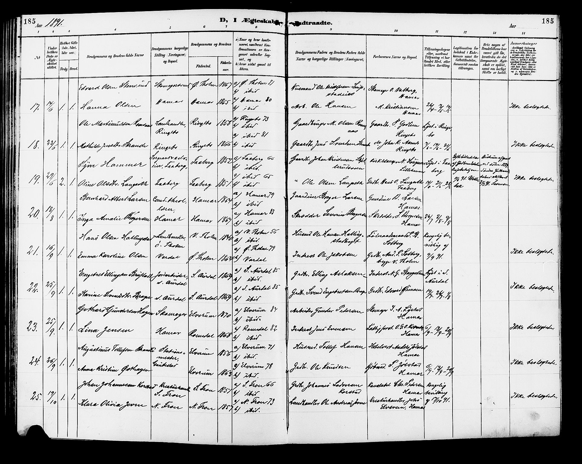Vang prestekontor, Hedmark, SAH/PREST-008/H/Ha/Hab/L0013: Parish register (copy) no. 13, 1890-1899, p. 185
