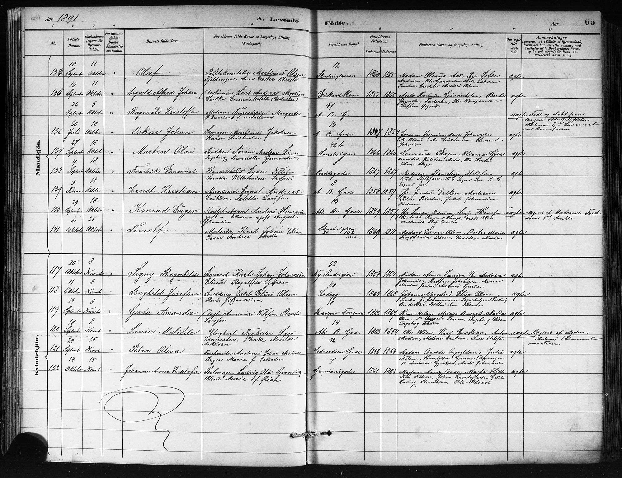 Sandviken Sokneprestembete, AV/SAB-A-77601/H/Hb/L0002: Parish register (copy) no. A 3, 1888-1902, p. 65