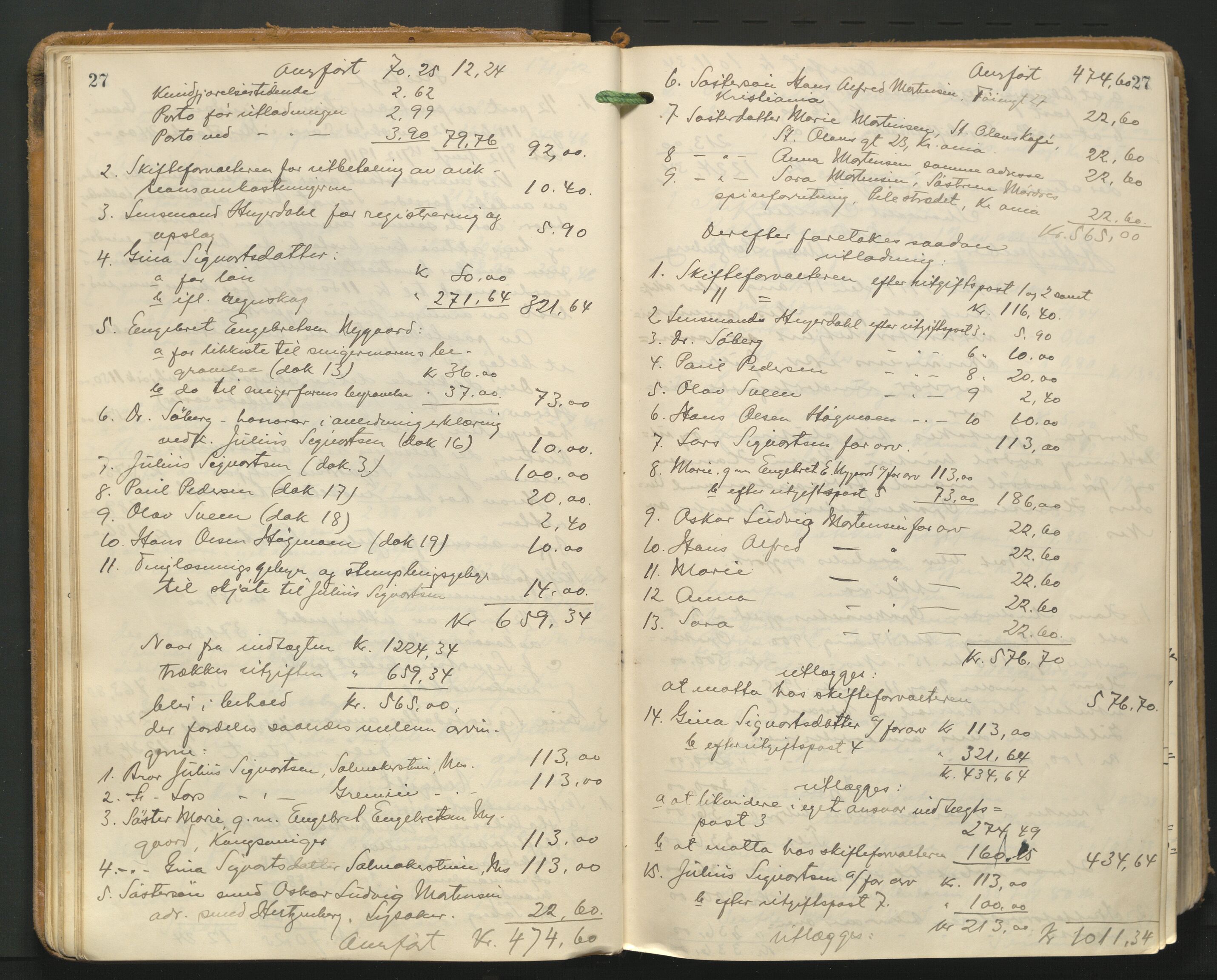 Nes tingrett, AV/SAO-A-10548/H/Hc/L0006: Utlodningsprotokoll, 1916-1943, p. 27