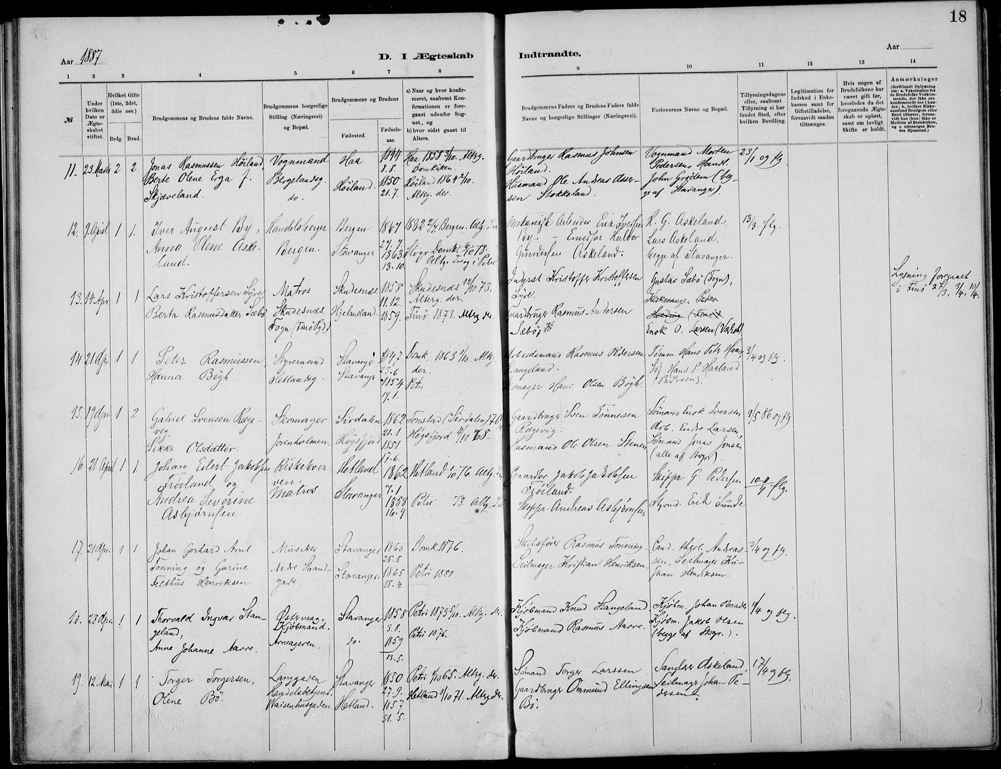 St. Petri sokneprestkontor, AV/SAST-A-101813/001/30/30BB/L0005: Parish register (copy) no. B 5, 1878-1895, p. 18