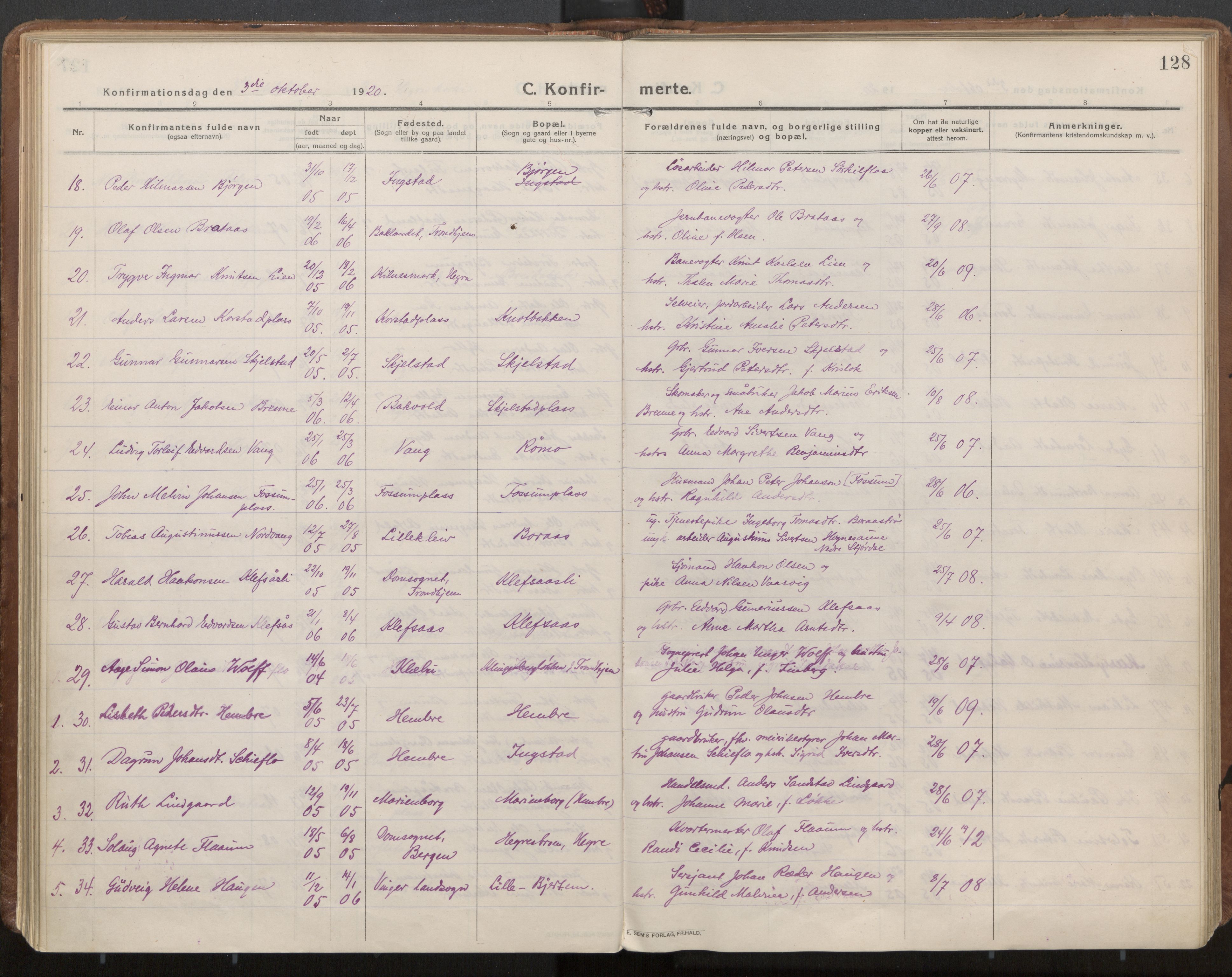 Ministerialprotokoller, klokkerbøker og fødselsregistre - Nord-Trøndelag, SAT/A-1458/703/L0037: Parish register (official) no. 703A10, 1915-1932, p. 128