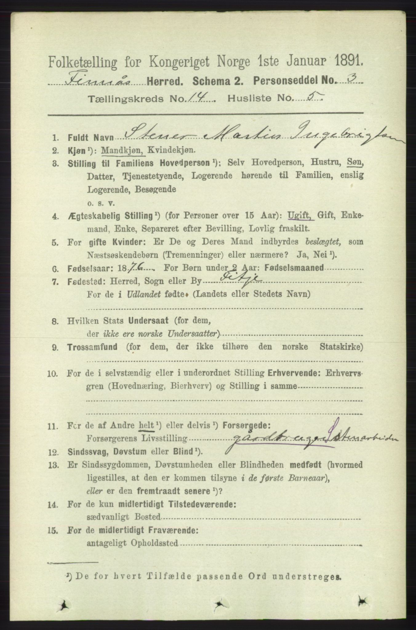 RA, 1891 census for 1218 Finnås, 1891, p. 5727