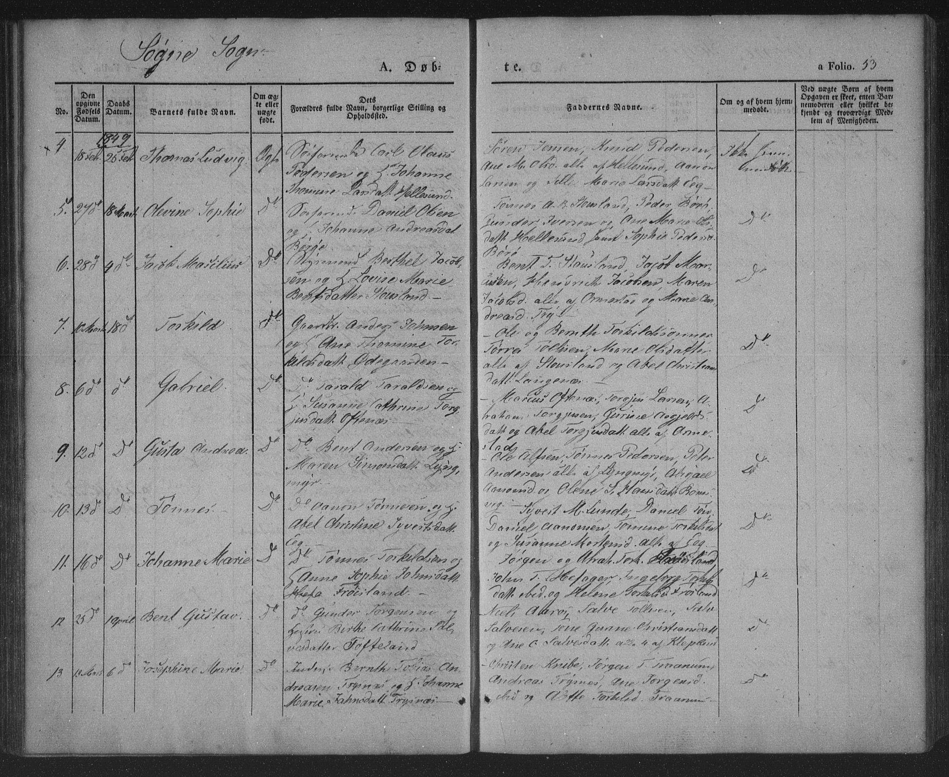 Søgne sokneprestkontor, AV/SAK-1111-0037/F/Fa/Fab/L0009: Parish register (official) no. A 9, 1838-1853, p. 53