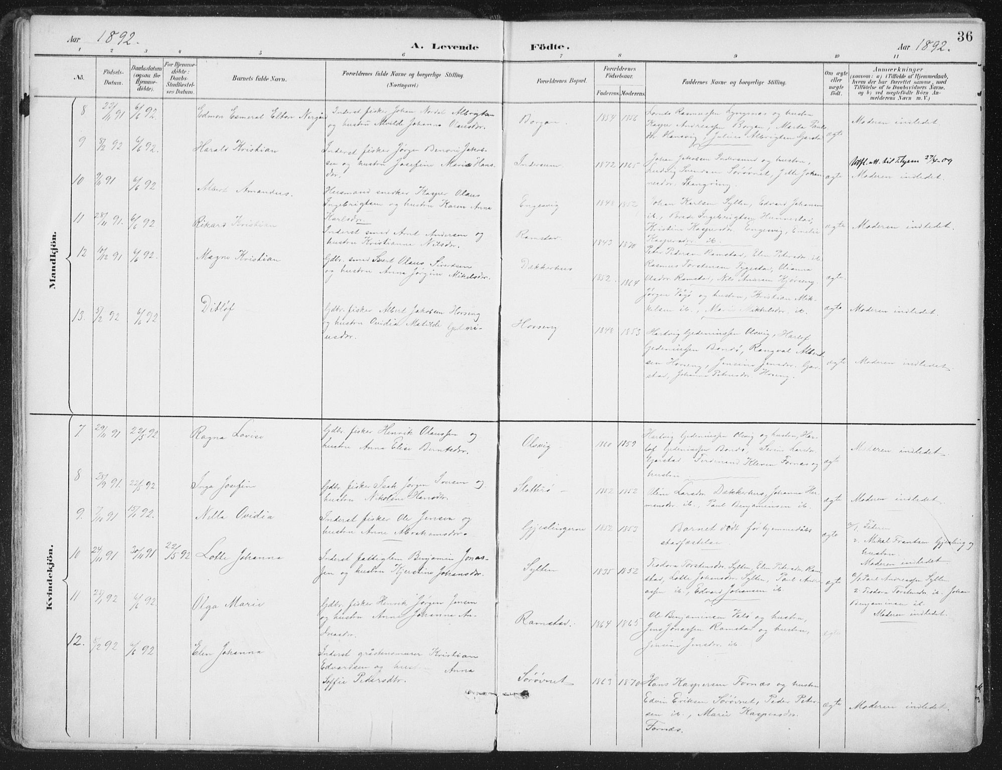 Ministerialprotokoller, klokkerbøker og fødselsregistre - Nord-Trøndelag, AV/SAT-A-1458/786/L0687: Parish register (official) no. 786A03, 1888-1898, p. 36