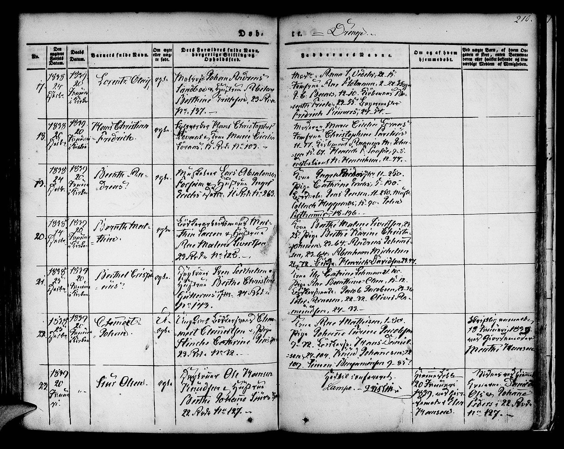 Korskirken sokneprestembete, AV/SAB-A-76101/H/Hab: Parish register (copy) no. A 5I, 1831-1844, p. 210