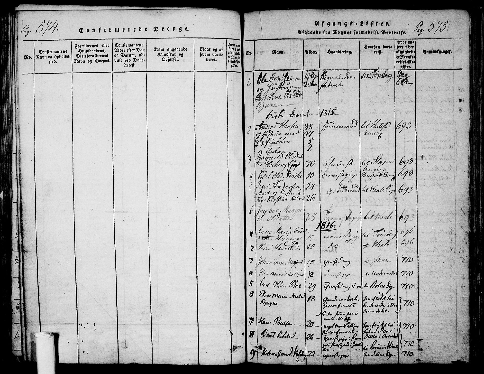Ramnes kirkebøker, SAKO/A-314/F/Fa/L0004: Parish register (official) no. I 4, 1813-1840, p. 574-575