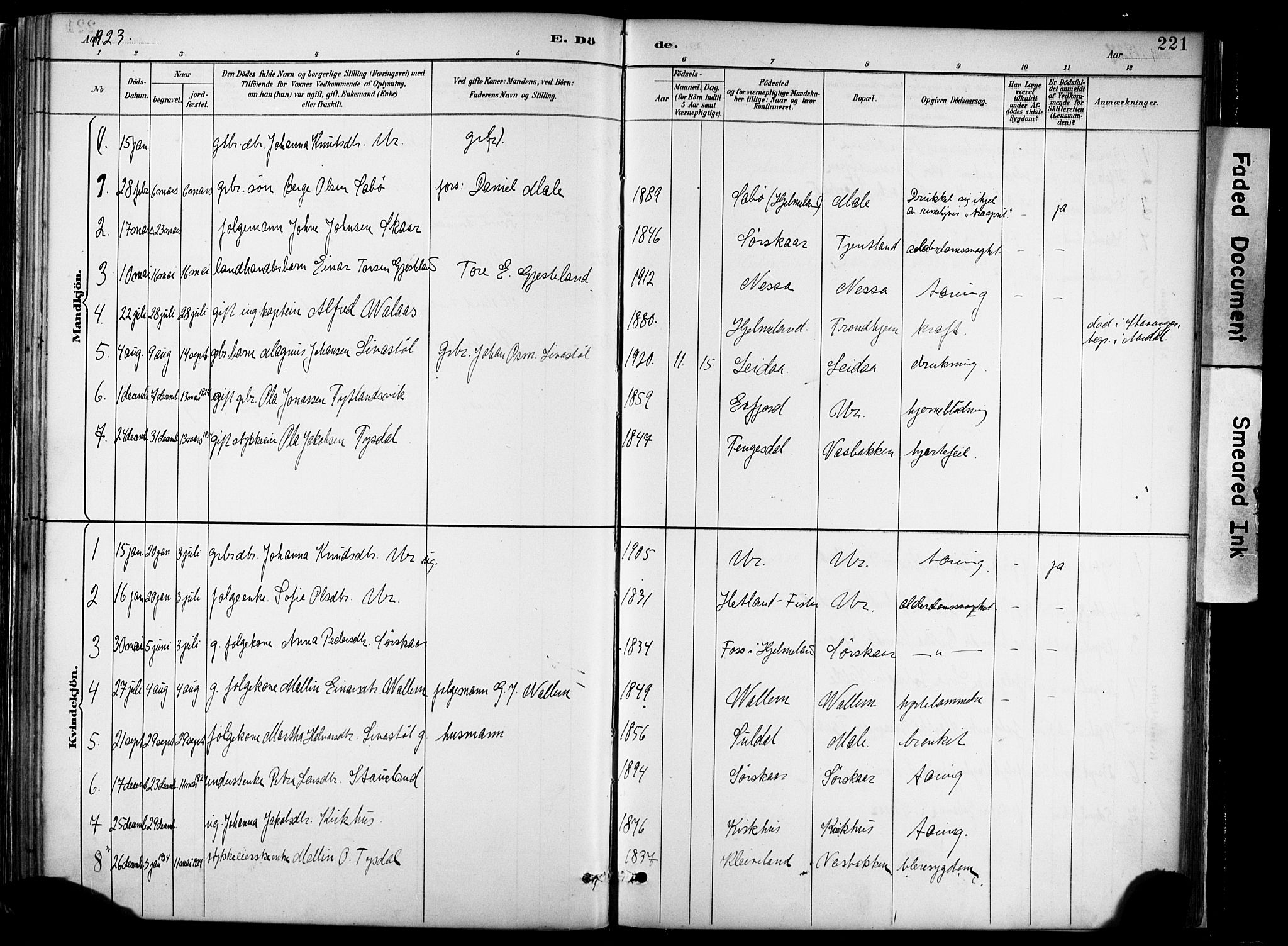 Hjelmeland sokneprestkontor, AV/SAST-A-101843/02/A/L0001: Parish register (official) no. A 16, 1887-1926, p. 221