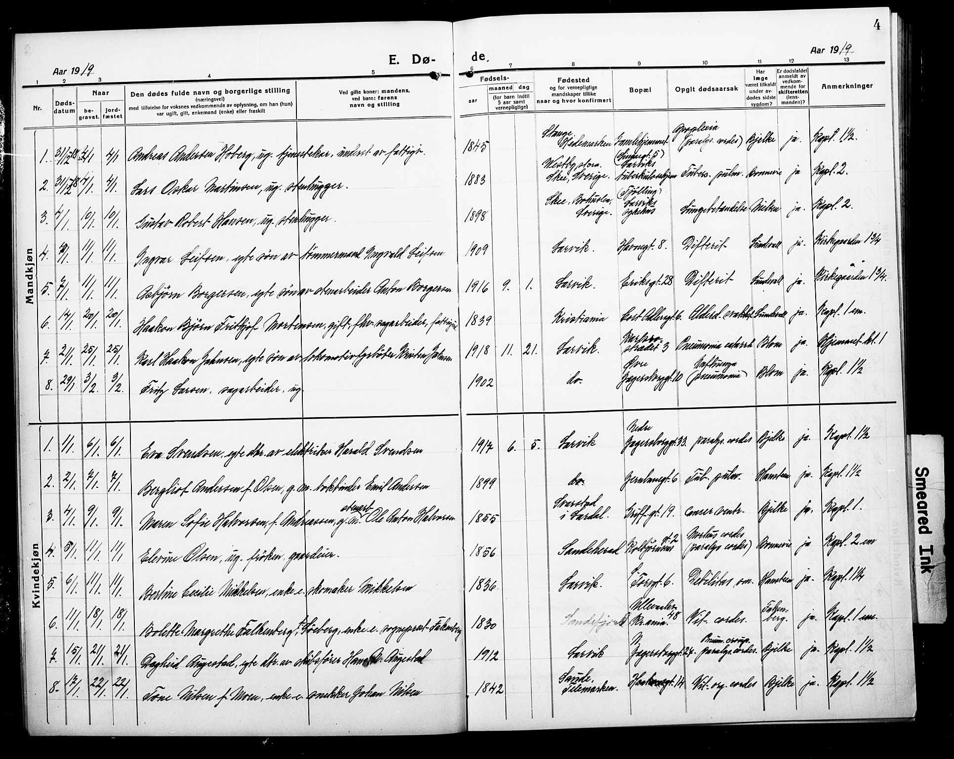 Larvik kirkebøker, SAKO/A-352/G/Ga/L0010: Parish register (copy) no. I 10, 1919-1926, p. 4