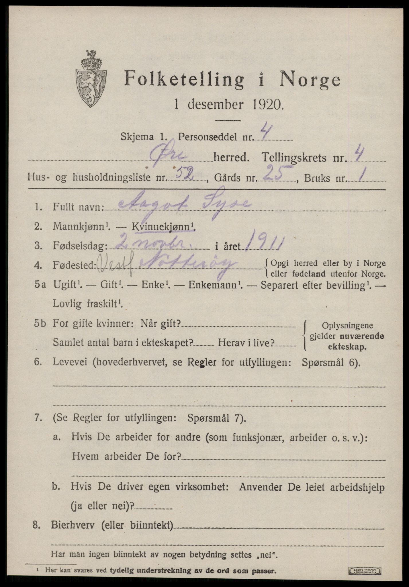 SAT, 1920 census for Øre, 1920, p. 2631