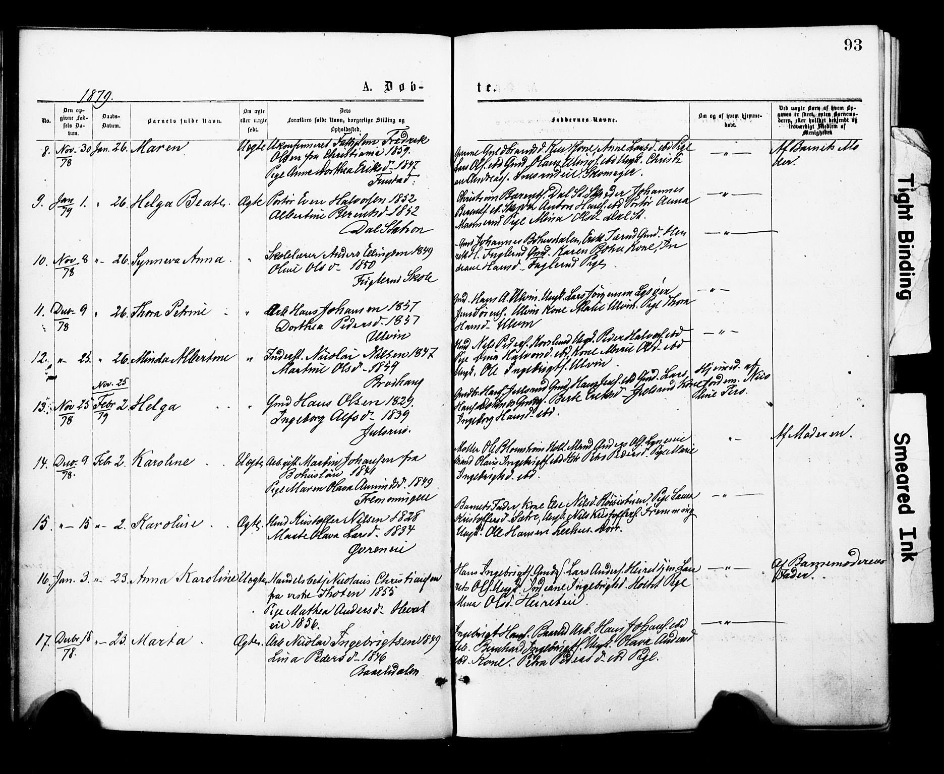 Eidsvoll prestekontor Kirkebøker, AV/SAO-A-10888/F/Fa/L0001: Parish register (official) no. I 1, 1877-1881, p. 93